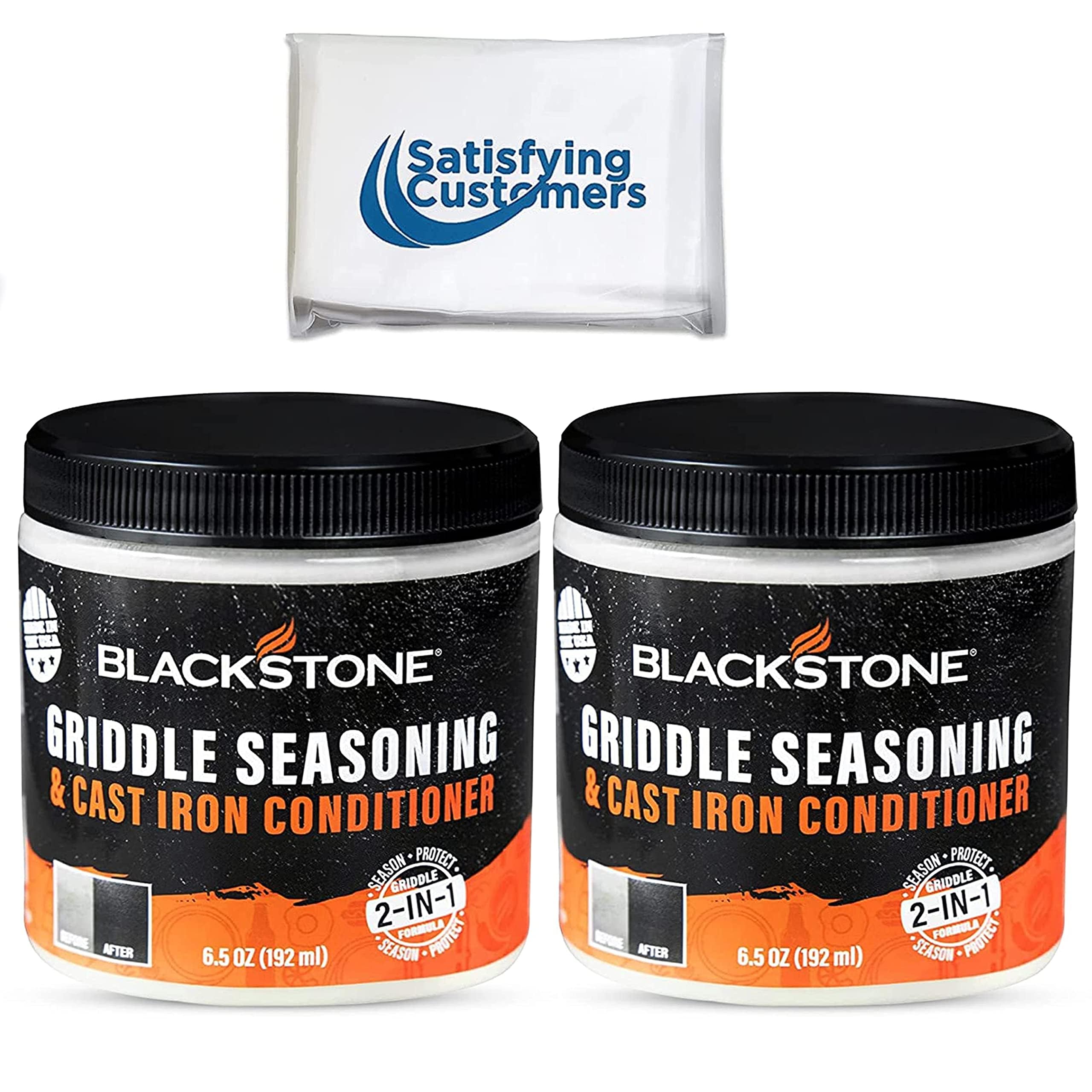 Blackstone 2-in-1 Griddle & Cast Iron Seasoning Conditioner 6.5 oz – Food Safe Seasoning Oil & Cleaner – Easy to Use Cast Iron Maintenance Kit – Perfect for Outdoor Cooking, Camping & BBQ (2-Pack)