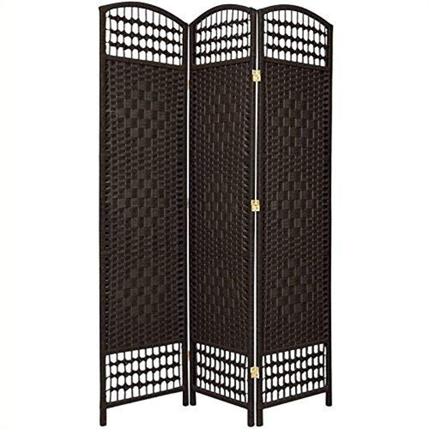 5.5 ft Tall Black 3-Panel Fiber Weave Room Divider - Oriental Furniture - Perfect for Home Office, Living Room & Studio Privacy