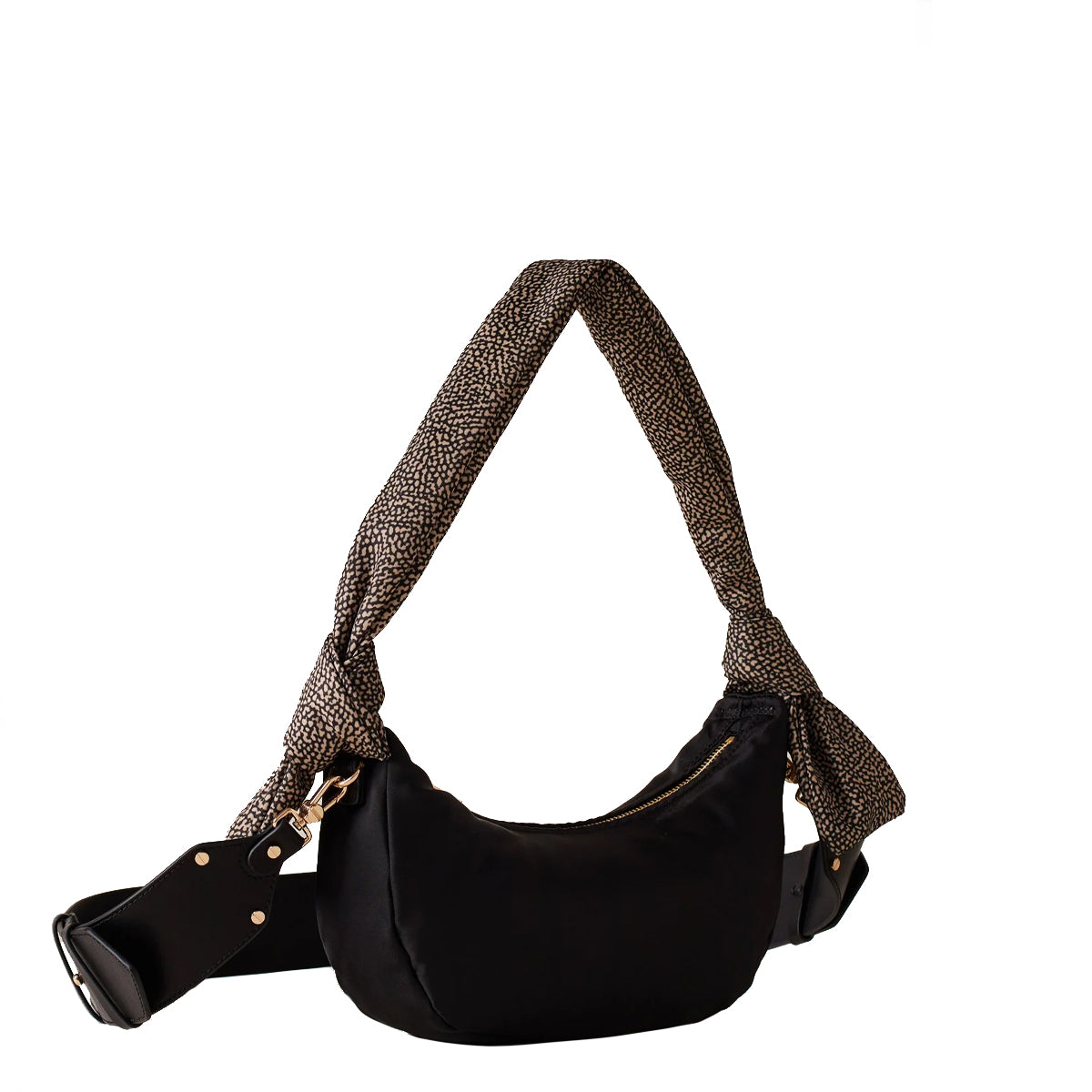 Borbonese Hobo Mini Nero OP Naturale Handbag 933493AJ1 - Stylish Black Leather Purse for Women, Perfect for Daily Use & Evening Out