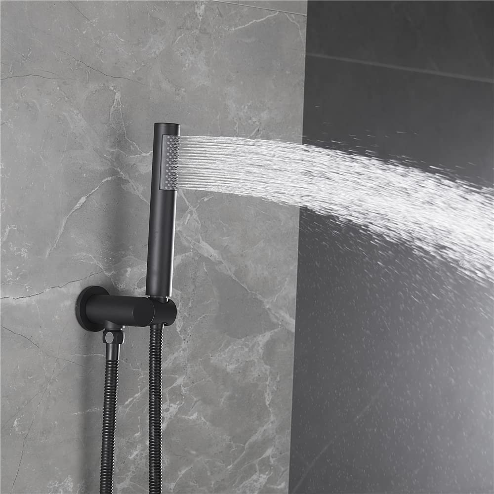 High-Pressure Rainfall Shower Head and Handheld Sprayer Set with Matte Black Finish - Complete Bathroom Shower System with Mixer Valve & Tub Spout for Luxurious Spa-Like Experience at Home