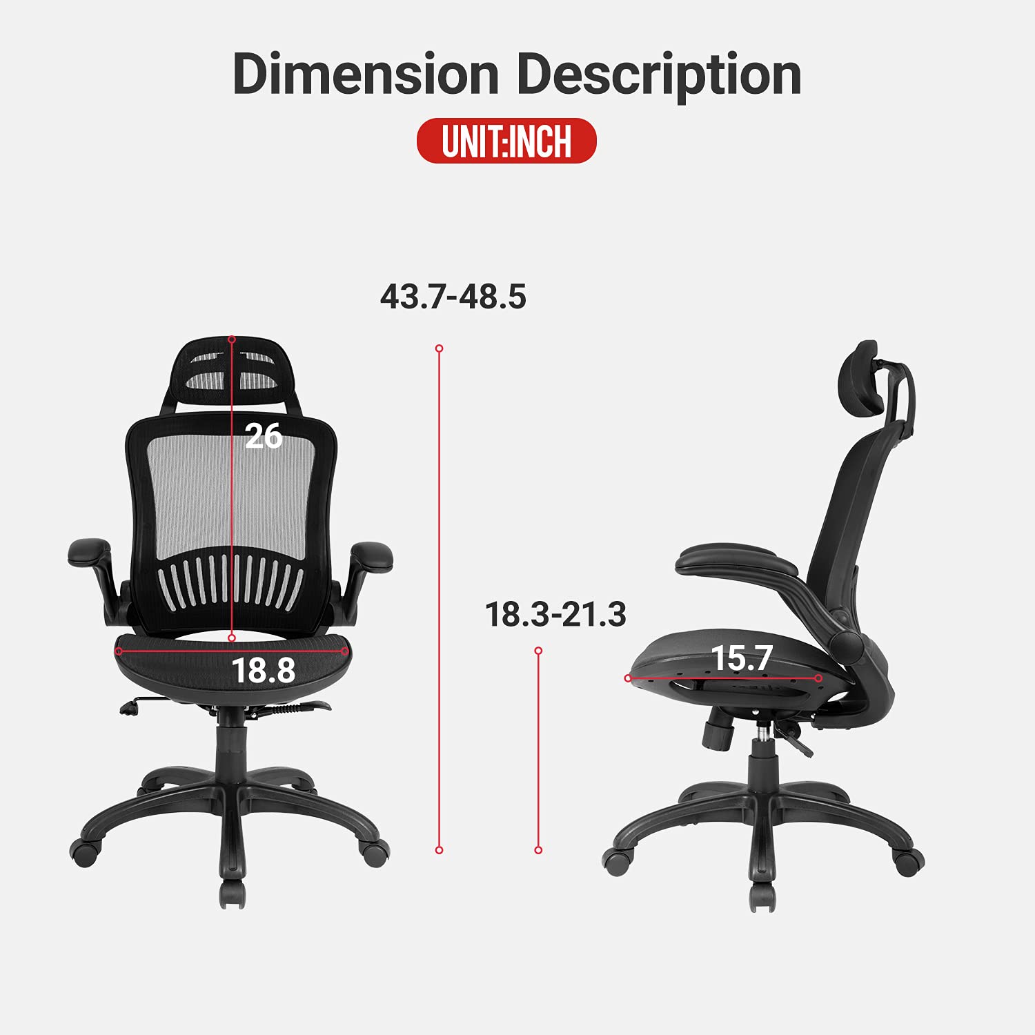 Ergonomic Office Chair with Lumbar Support & Headrest - Adjustable High Back Mesh Computer Desk Chair with Flip-Up Arms for Men & Women - Ideal for Home Office, Gaming & Workspaces - Black
