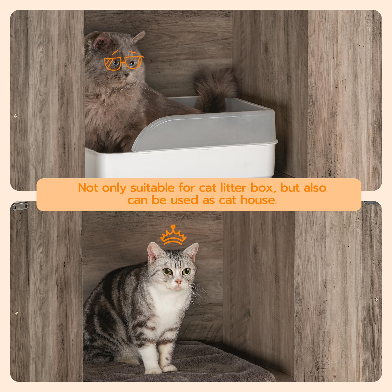 HOOBRO Wooden Cat Litter Box Enclosure with Shelves & Doors - Large Hidden Litter Box Furniture Cabinet for Most Litter Boxes, 23.6