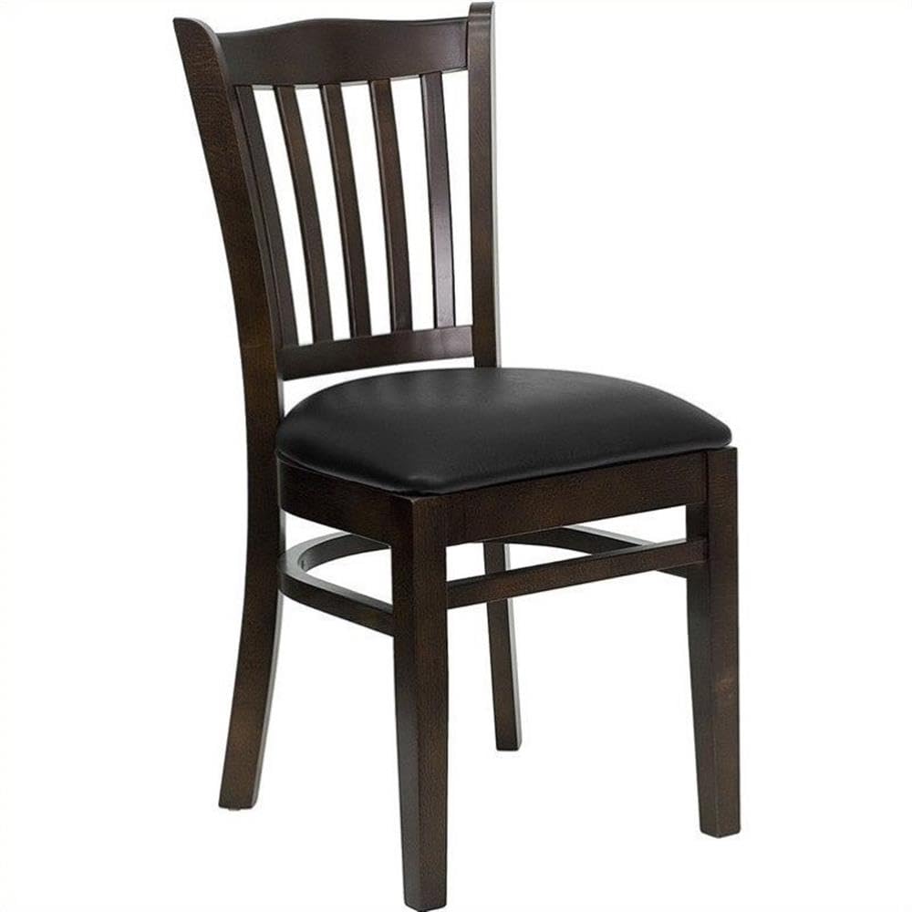 Flash Furniture HERCULES Series Vertical Slat Back Walnut Wood Restaurant Chair - Black Vinyl Seat - Durable Dining Chairs for Restaurants, Cafes, and Home Kitchens - Comfortable & Stylish Seating Solution