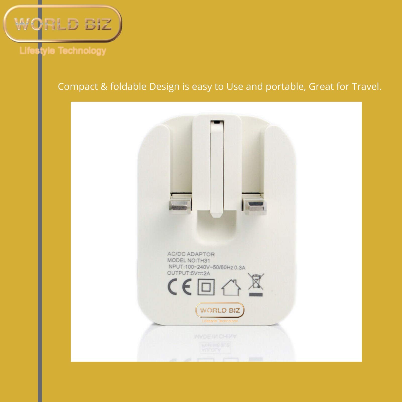 2-Port Foldable Dual USB Wall Charger 2.1A Fast Charging Adapter for iPhone 14/13/12/11/XS/XR/8/7/6, iPad Pro/Air/Mini, Samsung Galaxy - Compact Travel Charger for Home, Office & On-The-Go Use