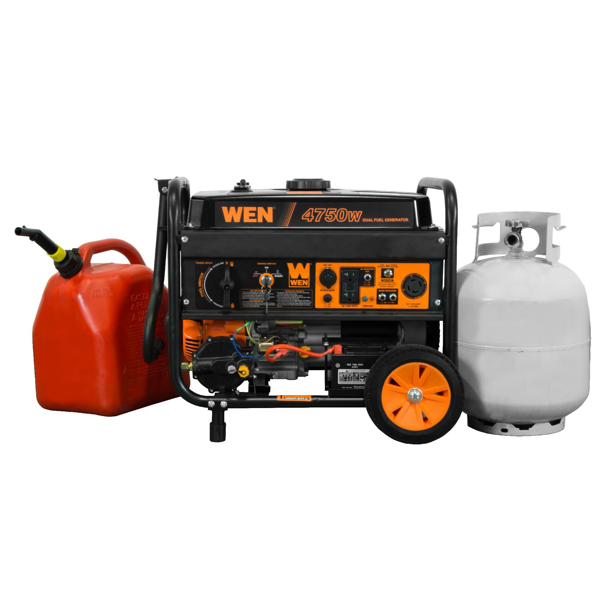 WEN DF475T 4750W Dual Fuel Portable Generator with Wheel Kit & Electric Start - 120V/240V for Camping, Home Backup & Job Sites