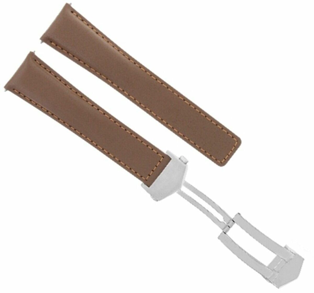 22mm Leather Watch Band for Tag Heuer Carrera & Monaco - Tan with Orange Stitching - Dress & Casual Style