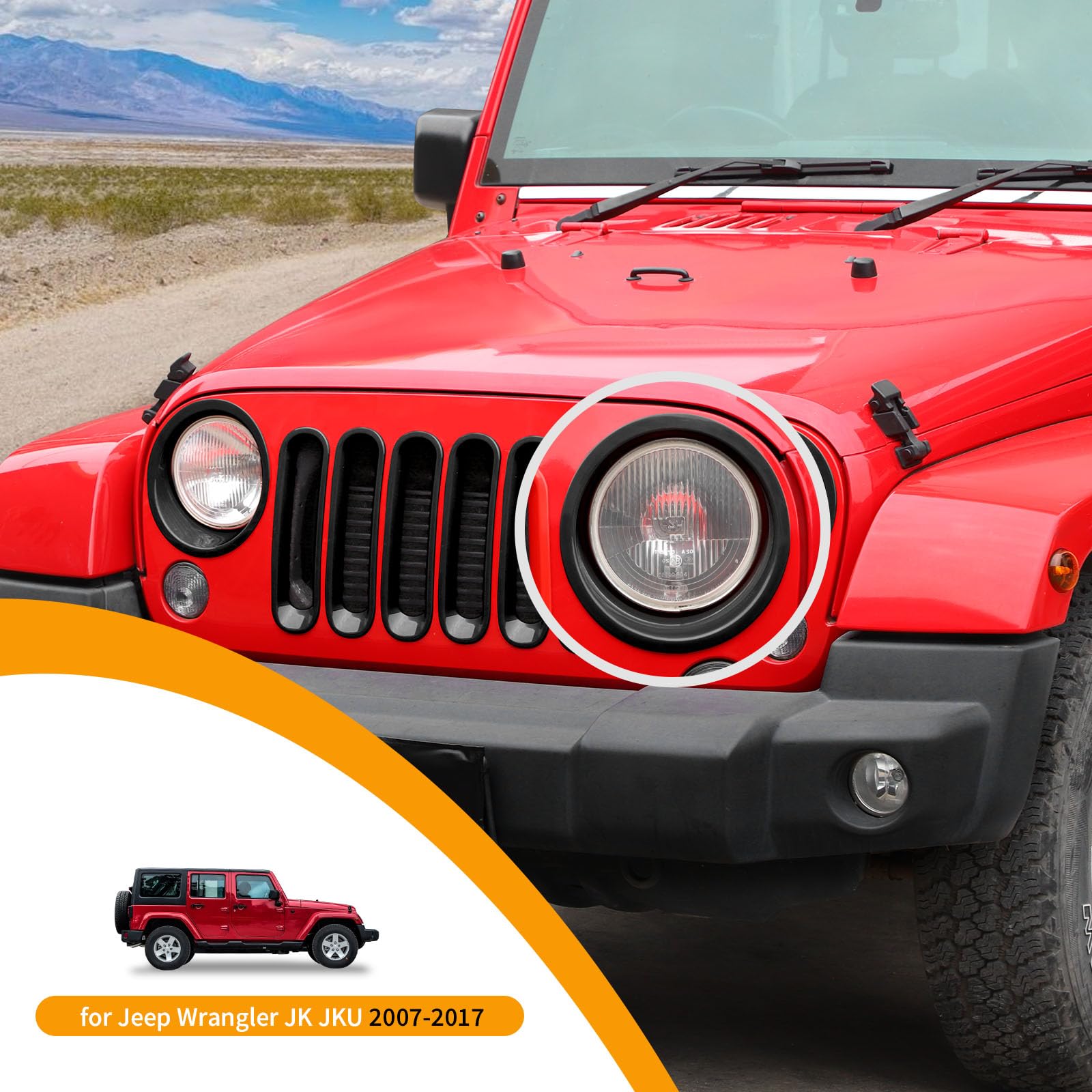 Hoolcar Front Grille Insert Cover & Headlight Bezel Cover Trim for Jeep Wrangler JK JKU 2007-2017 | Black Exterior Accessories | Off-Road Style Upgrade & Customization