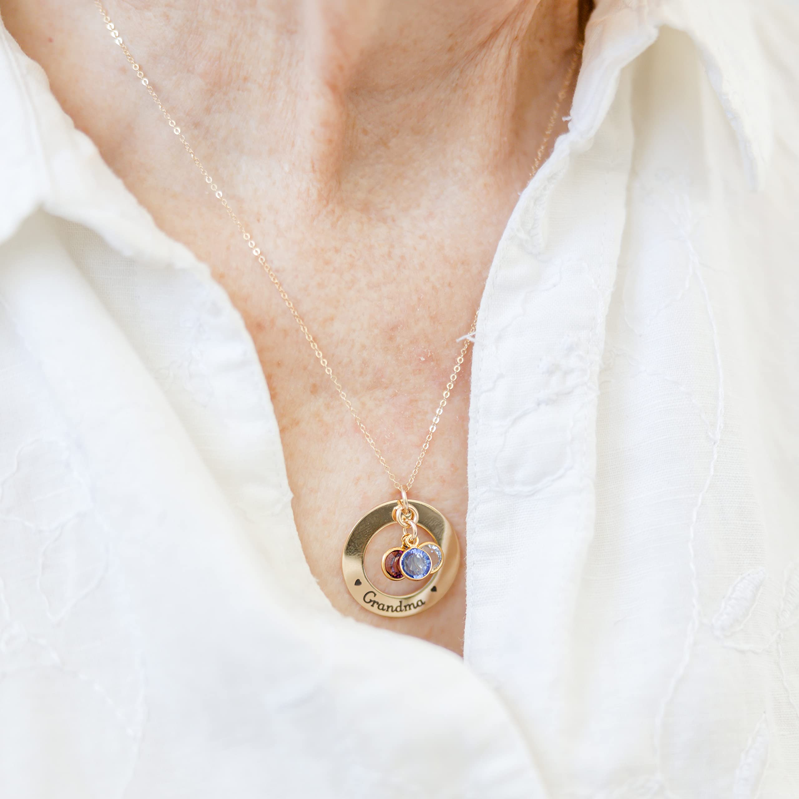 Personalized Birthstone Necklace for Grandma - 14K Gold Filled Round Pendant Jewelry Gift for Mom, Mother's Day Present from Son Daughter Grandkids | Perfect for Family Reunions, Birthday Celebrations & Special Occasions