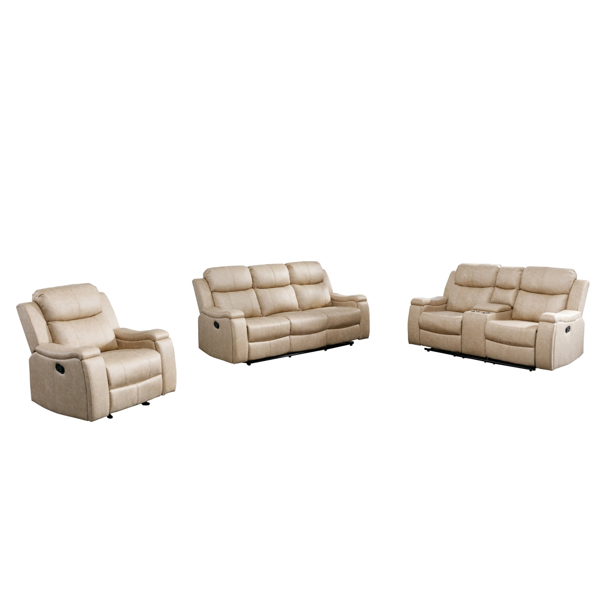 Bradford Reclining Console Loveseat - Modern Fabric Sofa with Cup Holders & USB Ports for Living Room, Home Theater & Small Spaces