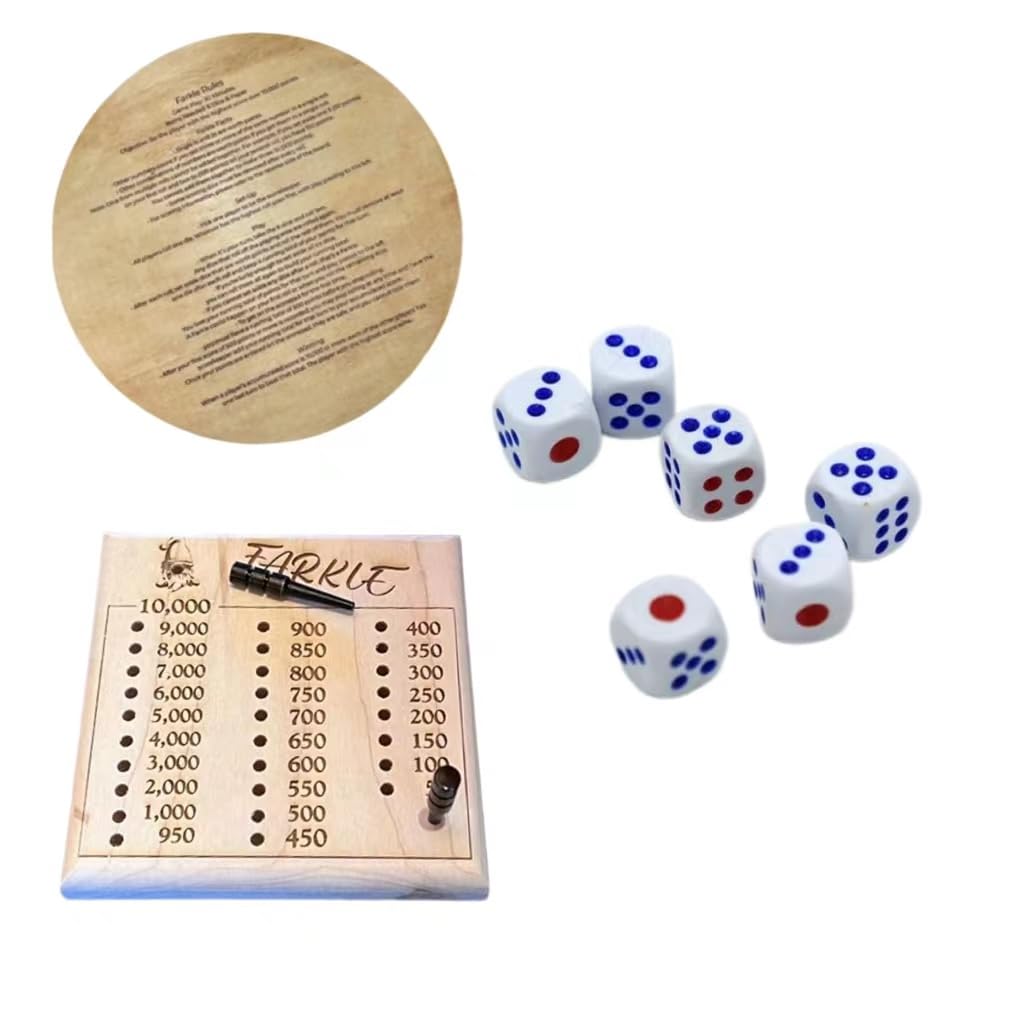 Premium Wooden Dice Tray with Scoreboard - Portable Farkle Game Set for Family Game Night, Travel, Camping & Parties - Classic Tabletop Dice Rolling Tray for Board Games & Outdoor Activities