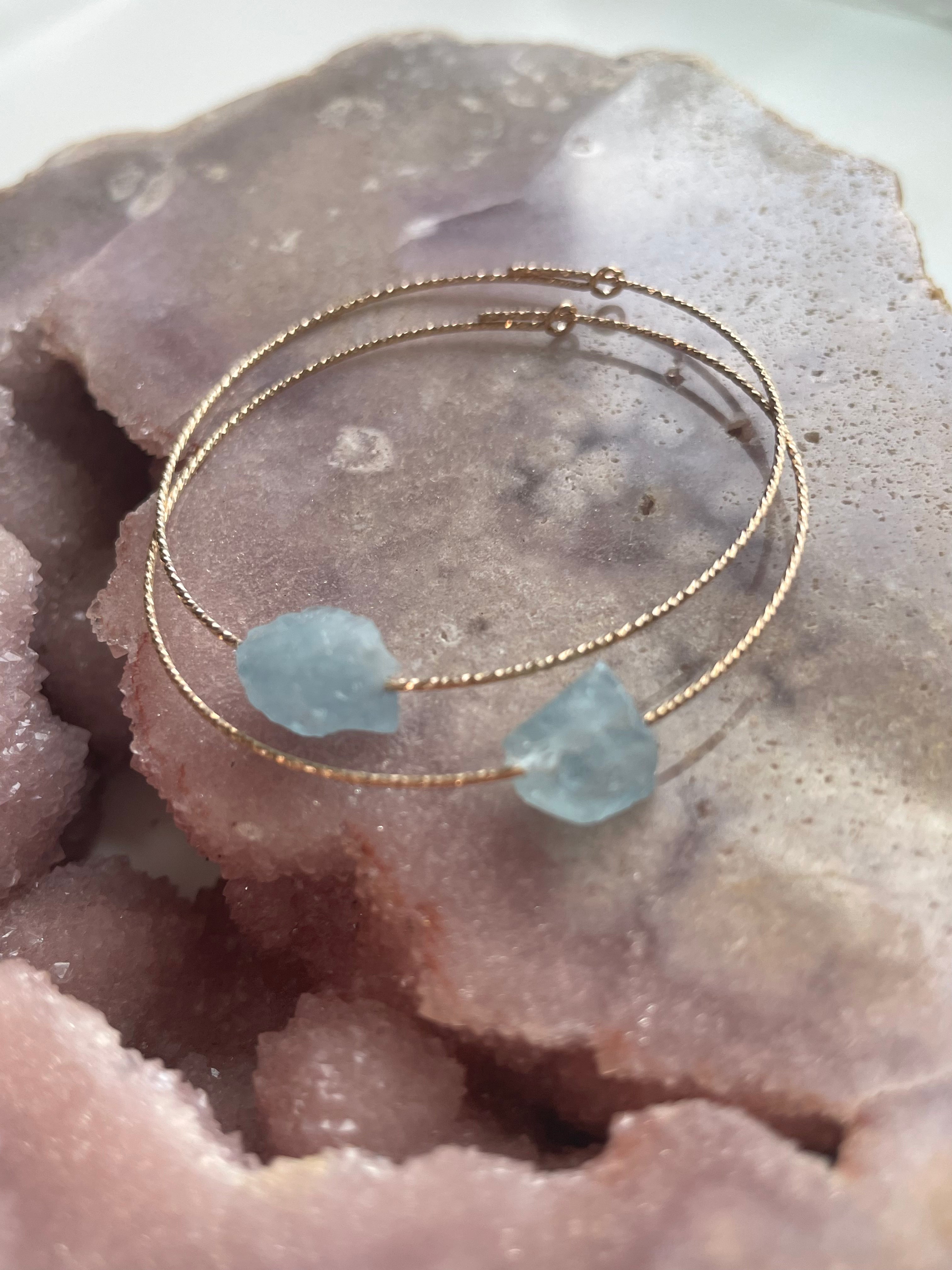 Elegant Raw Natural Aquamarine Hoop Earrings - 14K Gold Filled or 925 Sterling Silver - Perfect for Weddings, Date Nights & Special Occasions