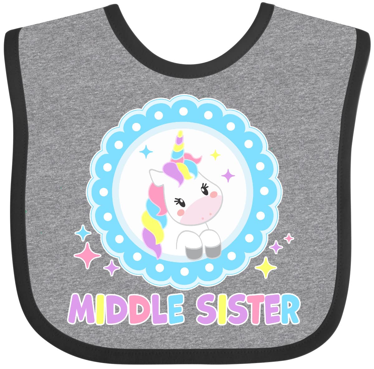 Inktastic Middle Sister Cute Unicorn Baby Bib - Soft Cotton Drool Bib for Infants & Toddlers - Perfect for Feeding, Teething, and Everyday Use