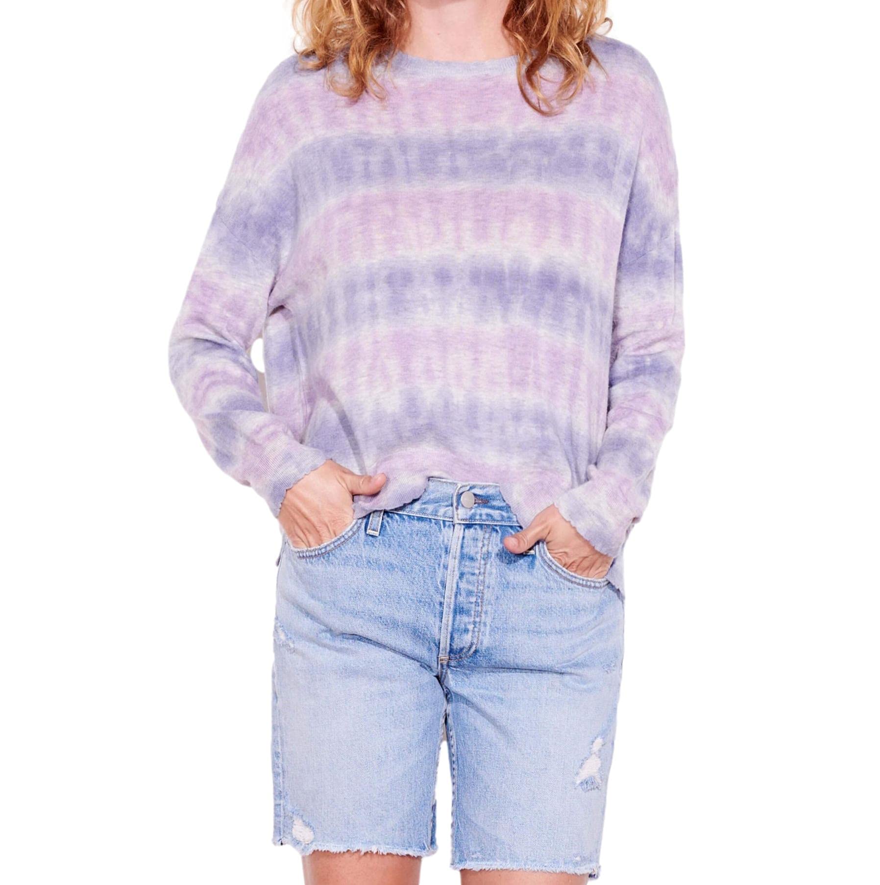 SUNDRY Women's Sherbet Color Crew Neck Sweater - Soft Casual Knit Pullover for Fall & Winter, Perfect for Office, Dates, and Cozy Weekends