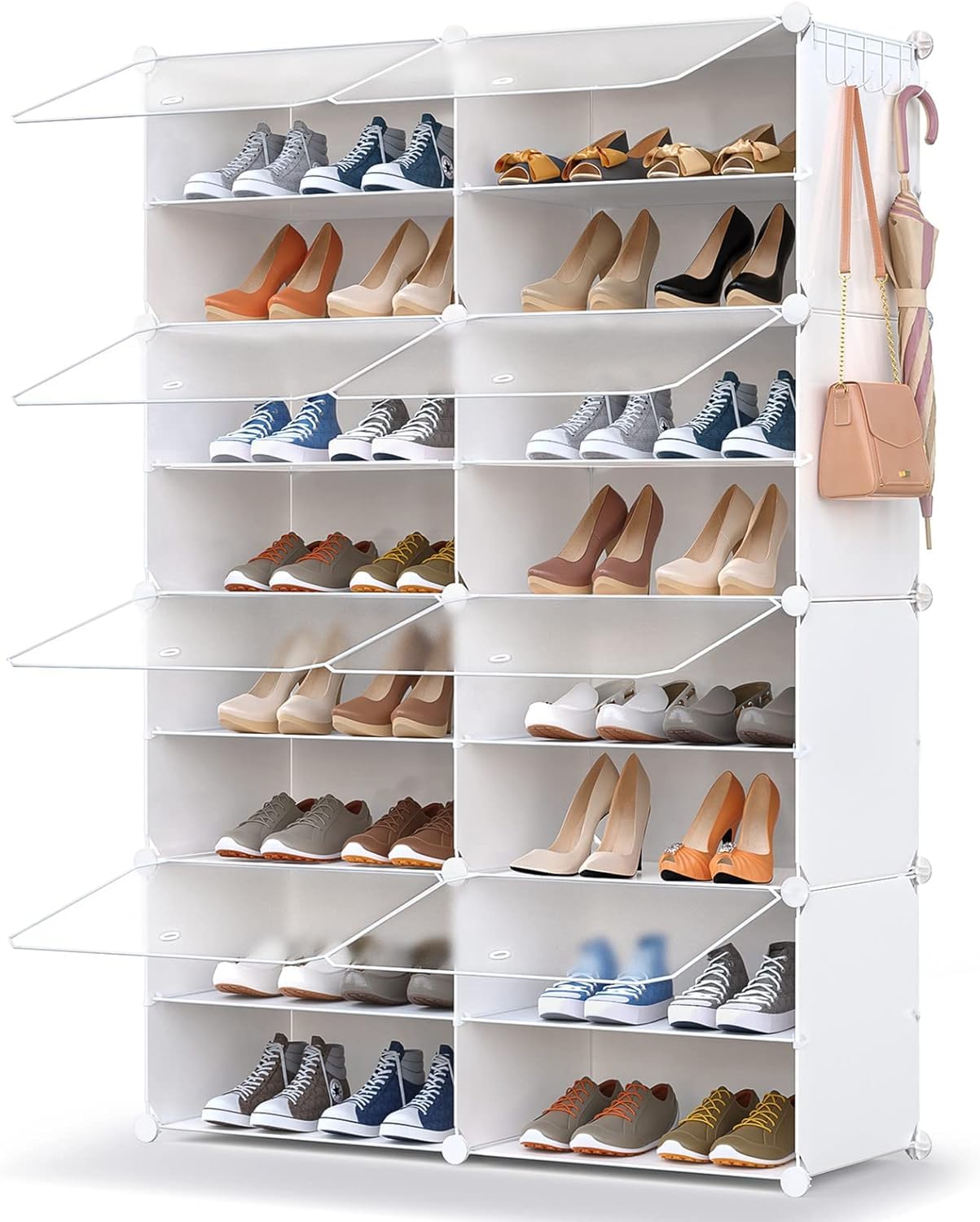 32-Pair Shoe Rack Organizer with Doors - Space Saving Shoe Storage Cabinet for Closet, Entryway, Hallway & Bedroom - Perfect for Organizing Sneakers, Boots & Heels