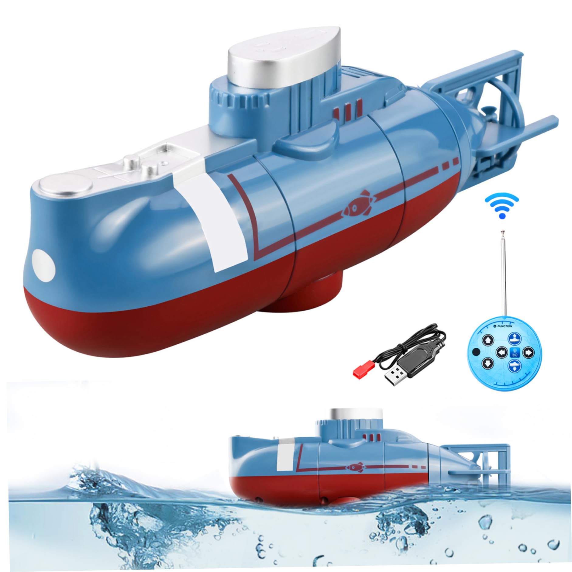 Waterproof Remote Control Submarine Toy for Kids - All-Directional RC Submarine with USB Rechargeable Battery | Perfect for Pools, Bathtubs & Aquariums | Blue Underwater Drone Gift for Boys & Girls