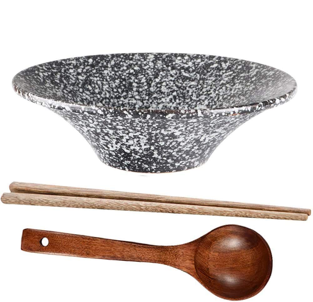 Premium Ceramic Noodle Soup Bowl Set with Wooden Spoon & Chopsticks - Microwave & Dishwasher Safe - Perfect for Ramen, Pho, Cereals & Asian Fusion Cuisine - Ideal for Home Dining, Gifts & Restaurant Use