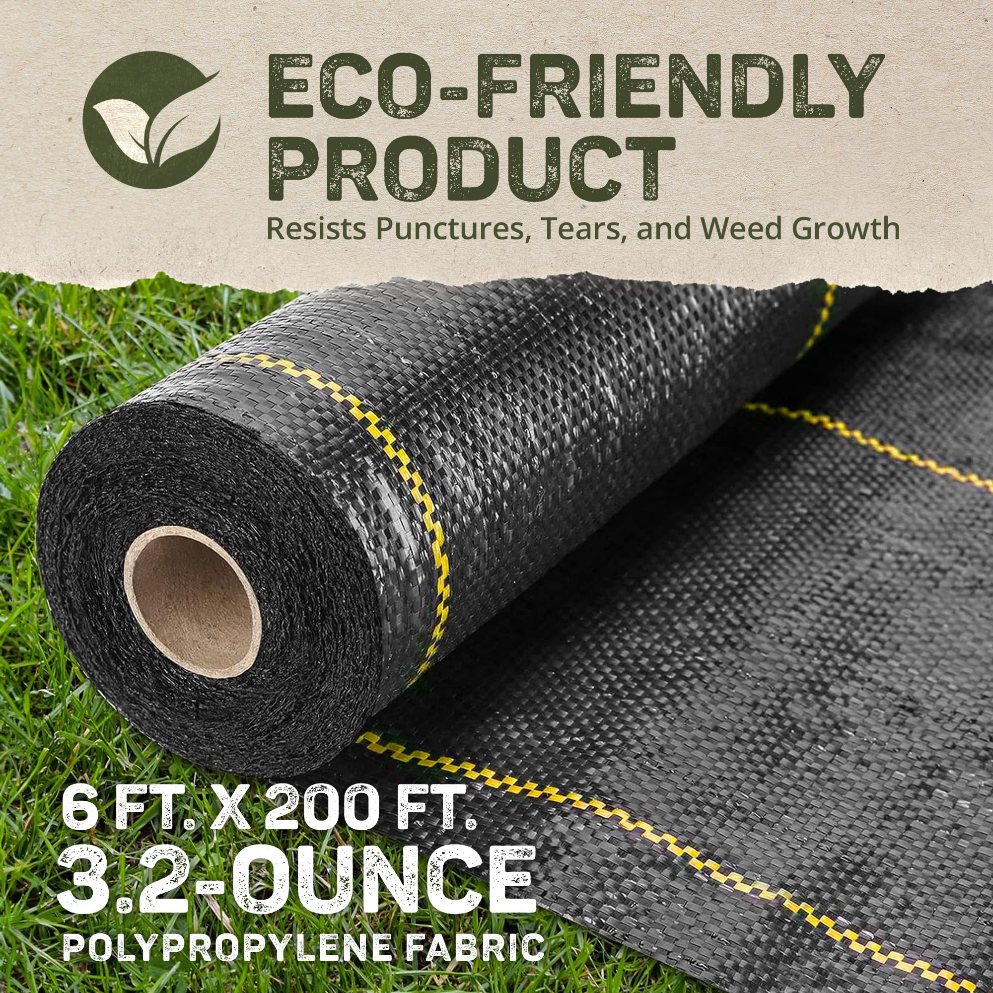 Dewitt Sunbelt Woven Ground Cover - 3.2 oz Black Weed Barrier Fabric (6' x 200') - Heavy Duty Landscape Fabric for Gardens, Greenhouses & Outdoor Displays | Perfect for Weed Control, Soil Protection & Professional Landscaping