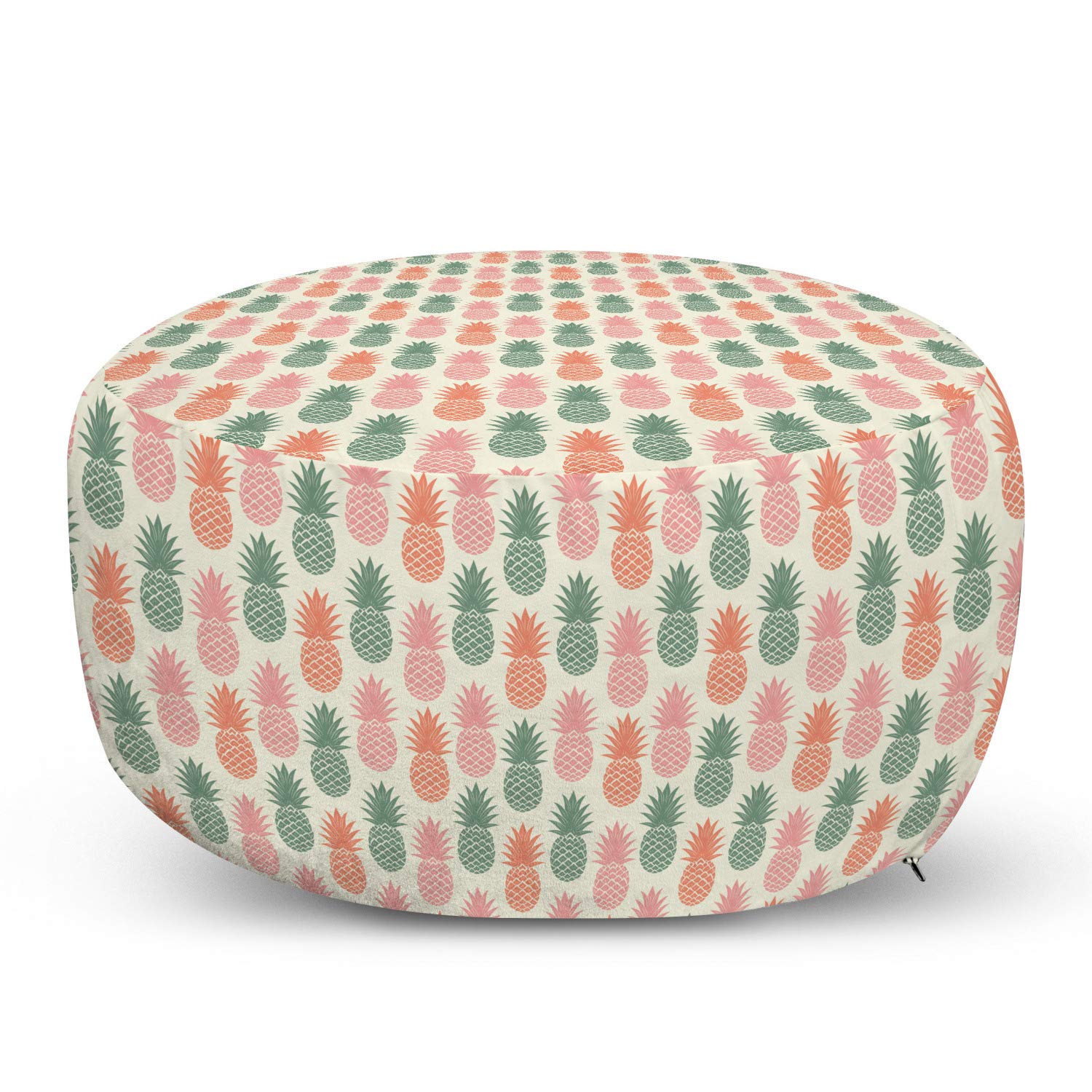 Ambesonne Vintage Ottoman Pouf - Colorful Pineapple Silhouette Pattern on Beige Background, Retro Fruit Design Footrest with Removable Cover for Living Room & Bedroom | Cozy Home Decor, Accent Seating for Lounge, Reading Nook & Dorm Room