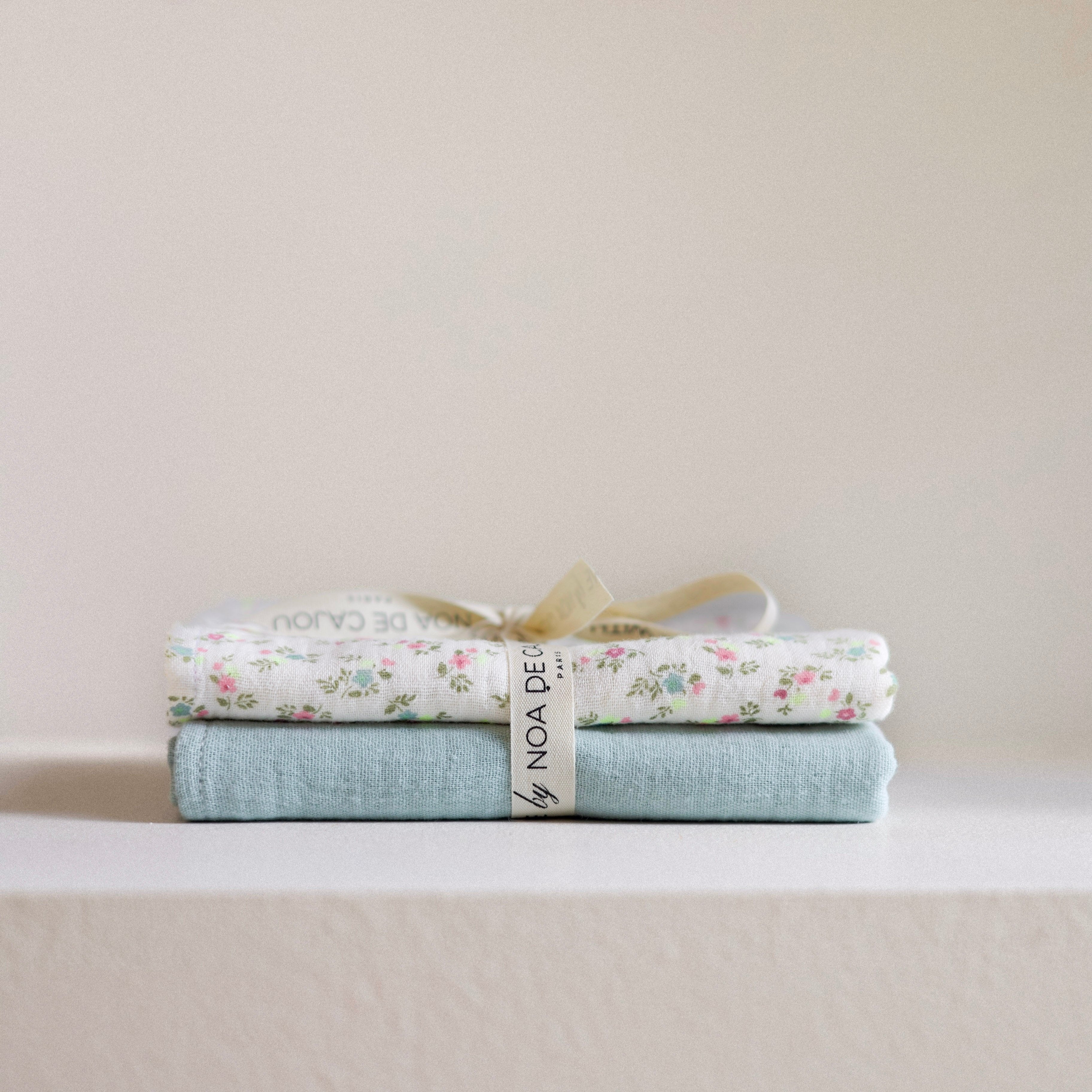 Organic Cotton Baby Swaddle Blankets - Soft Floral & Green Set of 2 | Breathable Newborn Wraps for Sleeping, Nursing & Photo Shoots | Gender Neutral Infant Swaddling Cloths