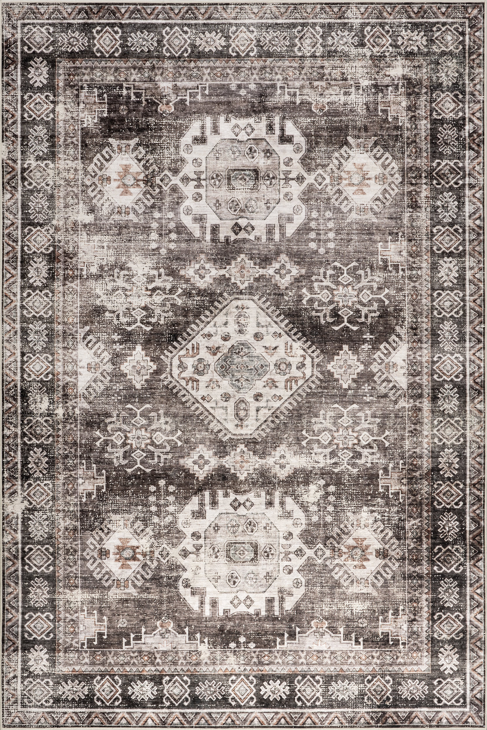 Antoinette Spill Proof Washable Rug - Charcoal Grey | Non-Slip Kitchen & Living Room Rug | Pet & Kid Friendly Indoor Mat