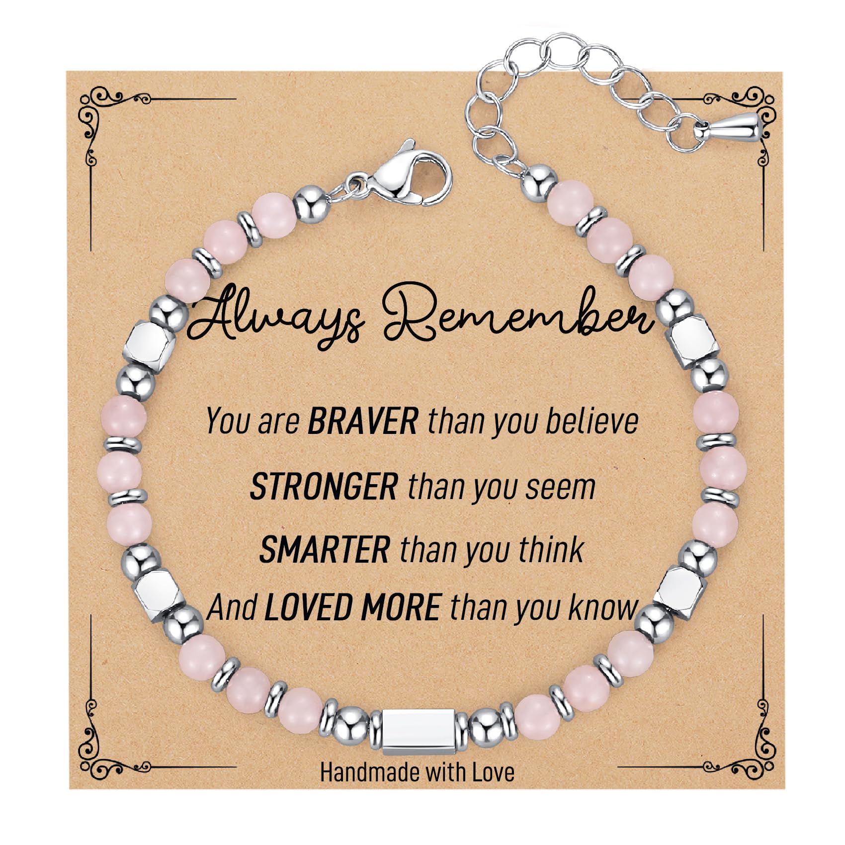 Rose Quartz Bracelet for Teen Girls - Inspirational Pink Jewelry Gift for Easter, Birthday, Valentine's Day (Ages 8-16) | Trendy Tween Accessories for Daughter, Stocking Stuffers & Basket Fillers