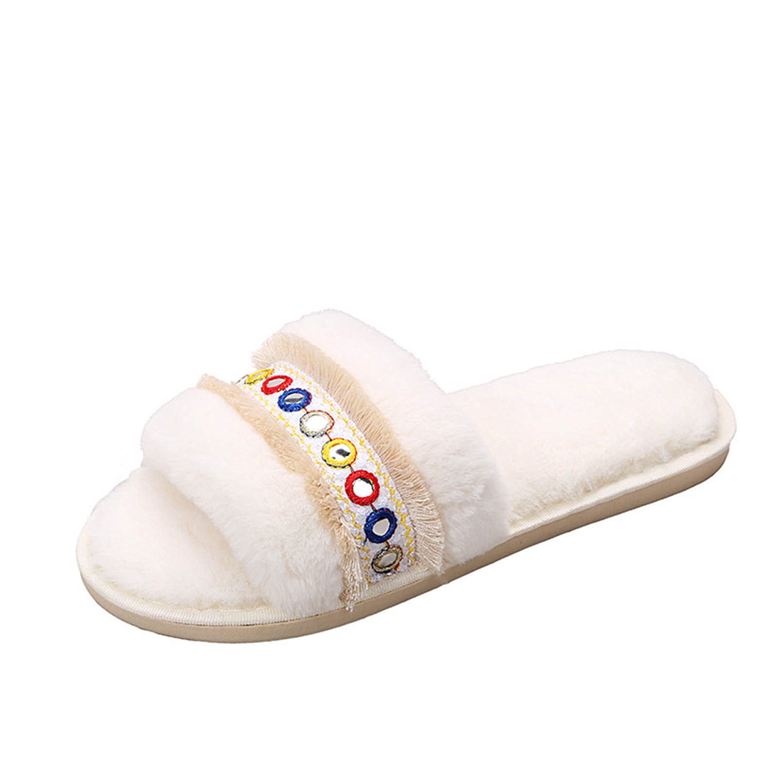 Hlysgo Women's Fuzzy Open-Toe Slippers - Plush Warm Winter Sandals, Cozy Furry Slides for Indoor/Outdoor Wear - Soft Flat Casual House Shoes for Lounge, Spa & Home Comfort