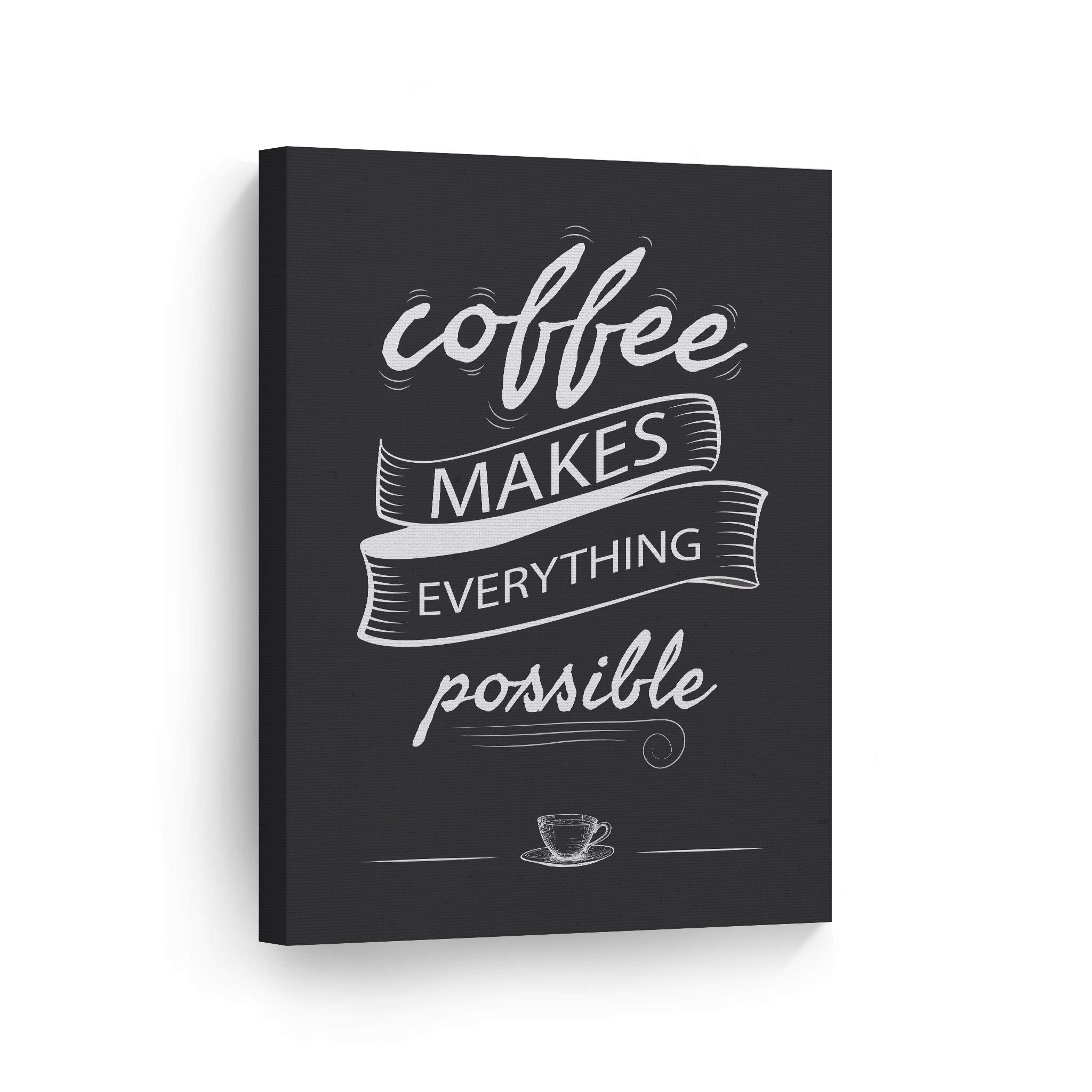 Smile Art Design 'Coffee Makes Everything Possible' Canvas Wall Art Print - Inspirational Coffee Sign for Kitchen, Farmhouse, Office & Coffee Shop Decor - Perfect Gift for Coffee Lovers (36x24 Inches) - Ideal for Home, Restaurant & Dining Room Wall Decor