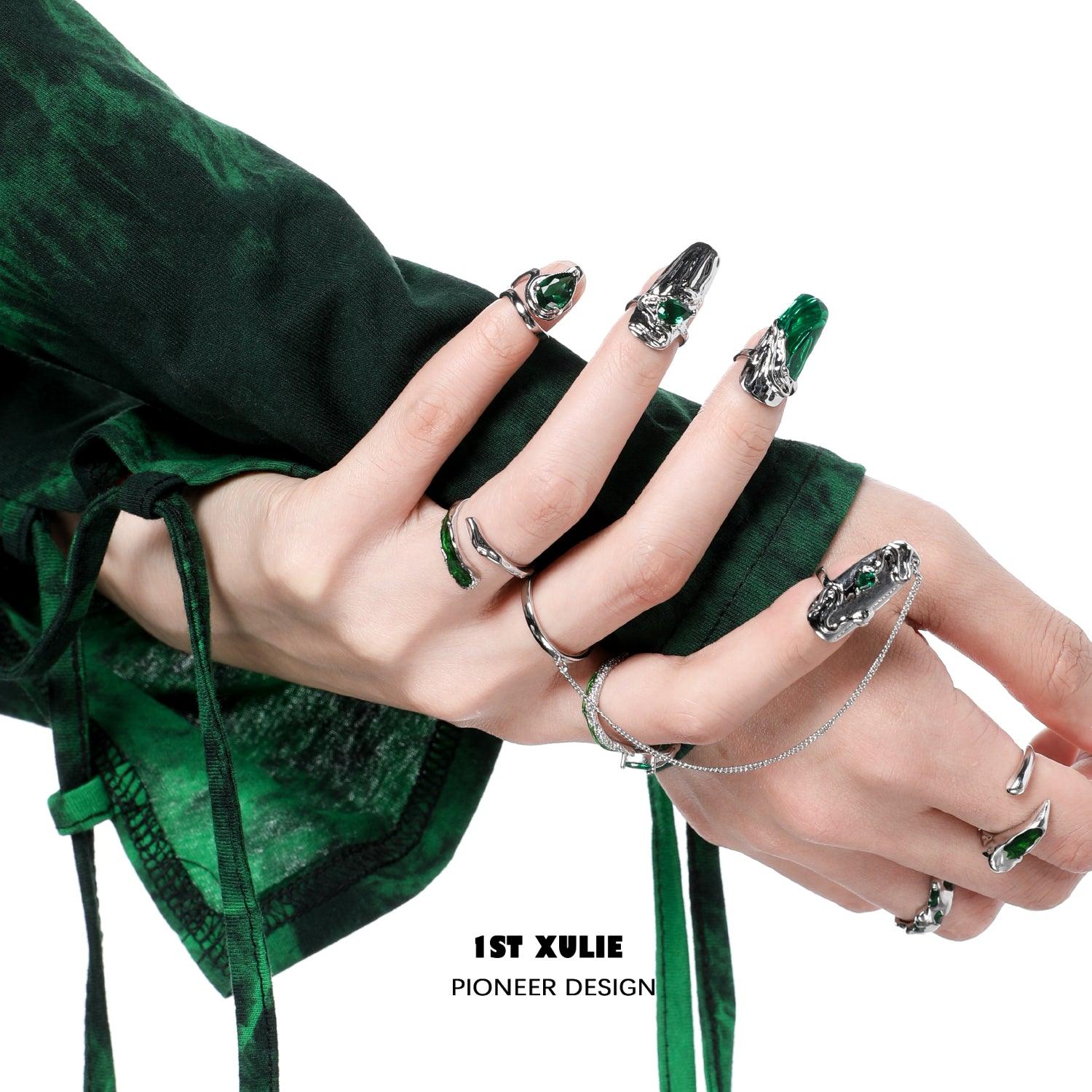 Slytherin House Nail Set Rings - Harry Potter Inspired Jewelry for Women & Girls - Perfect for Cosplay, Halloween Costume & Gift Giving