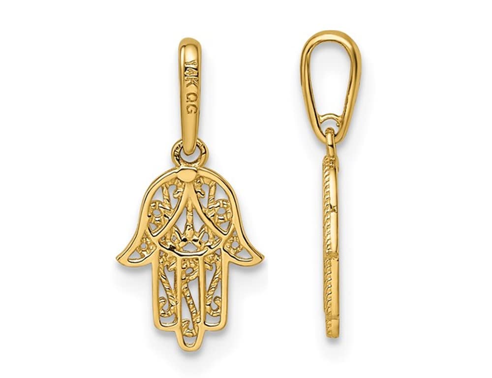 14K Yellow Gold Hamsa Pendant Necklace with 18