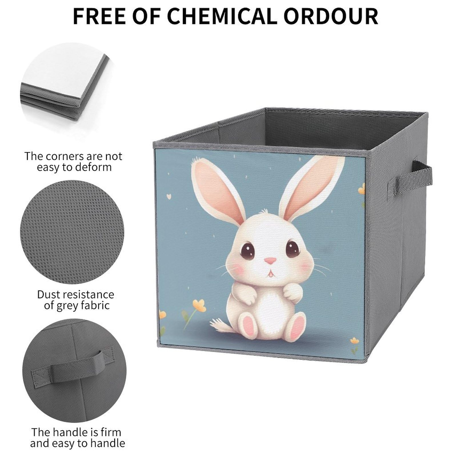 1PCS Foldable Storage Bins - Cute Cartoon Bunny Printed Large Capacity Storage Box with Handle - Home Office Playroom Organization for Toys, Books & Clothes (Multipurpose Storage Solution)