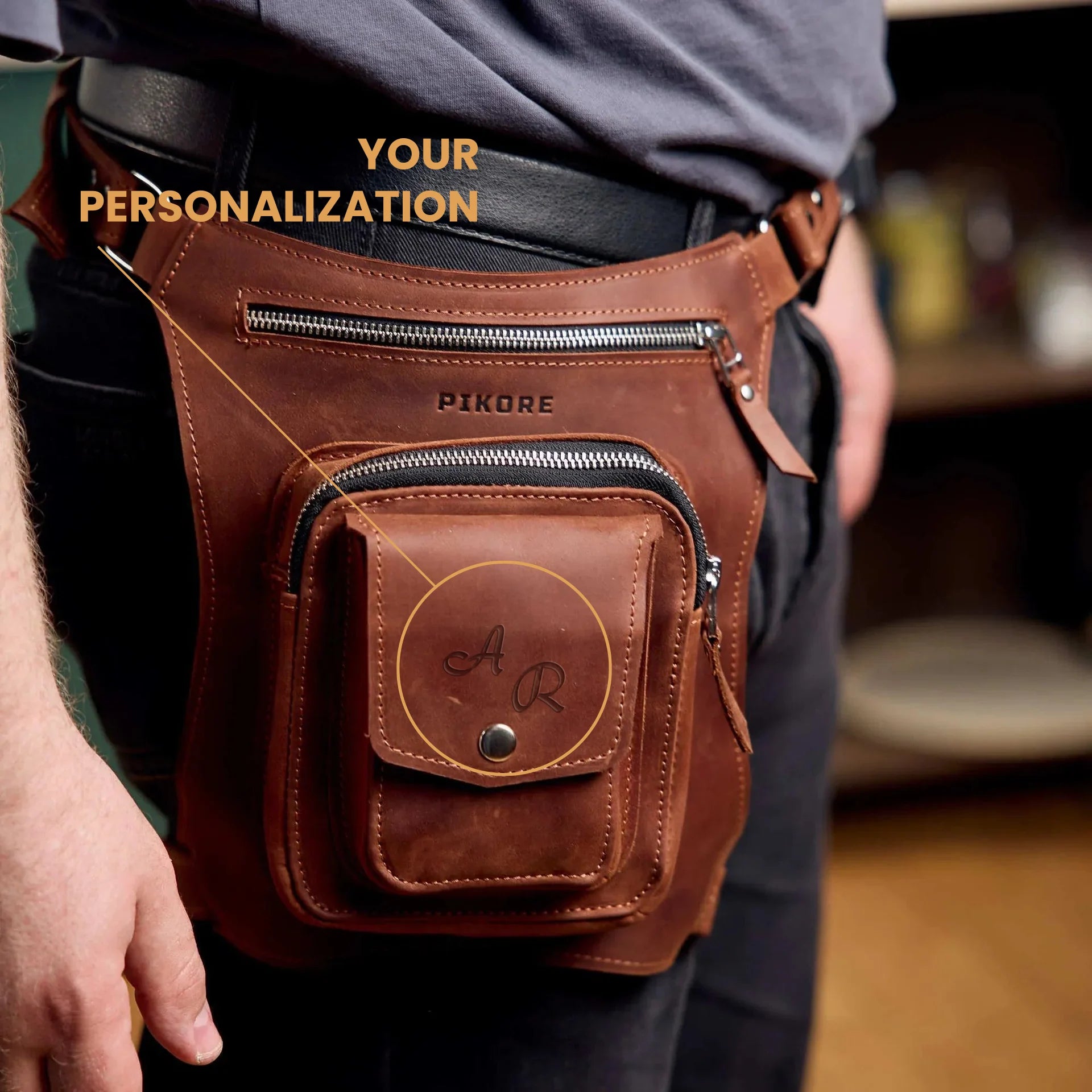 Premium Leather Hip Pack with Adjustable Thigh Strap - Waist Fanny Pack for Travel, Hiking & Outdoor Activities - Hands-Free Crossbody Bag for Men & Women