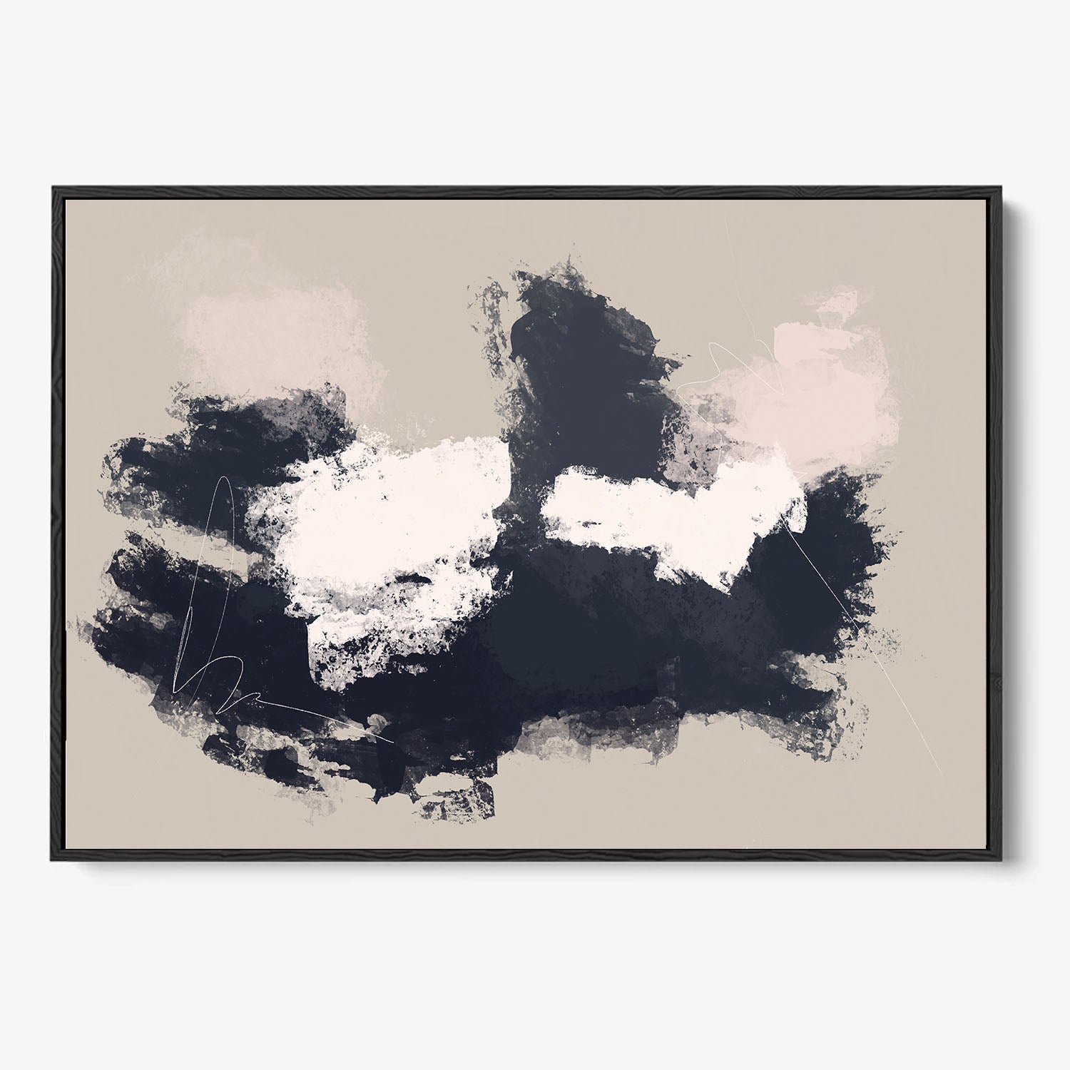 Sandbanks Framed Canvas Wall Art - Coastal Beach Landscape Painting for Living Room & Bedroom Decor