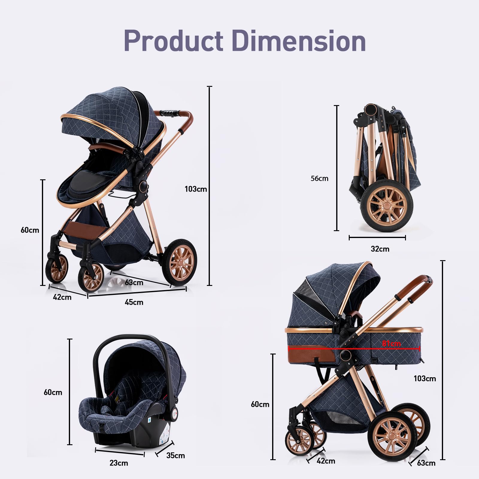 5 in 1 Compact Baby Stroller with Removable Bassinet & Reversible Seat - Foldable Lightweight Aluminum Frame Stroller for Newborns & Toddlers - Perfect for Travel, Shopping & Daily Walks (Black)