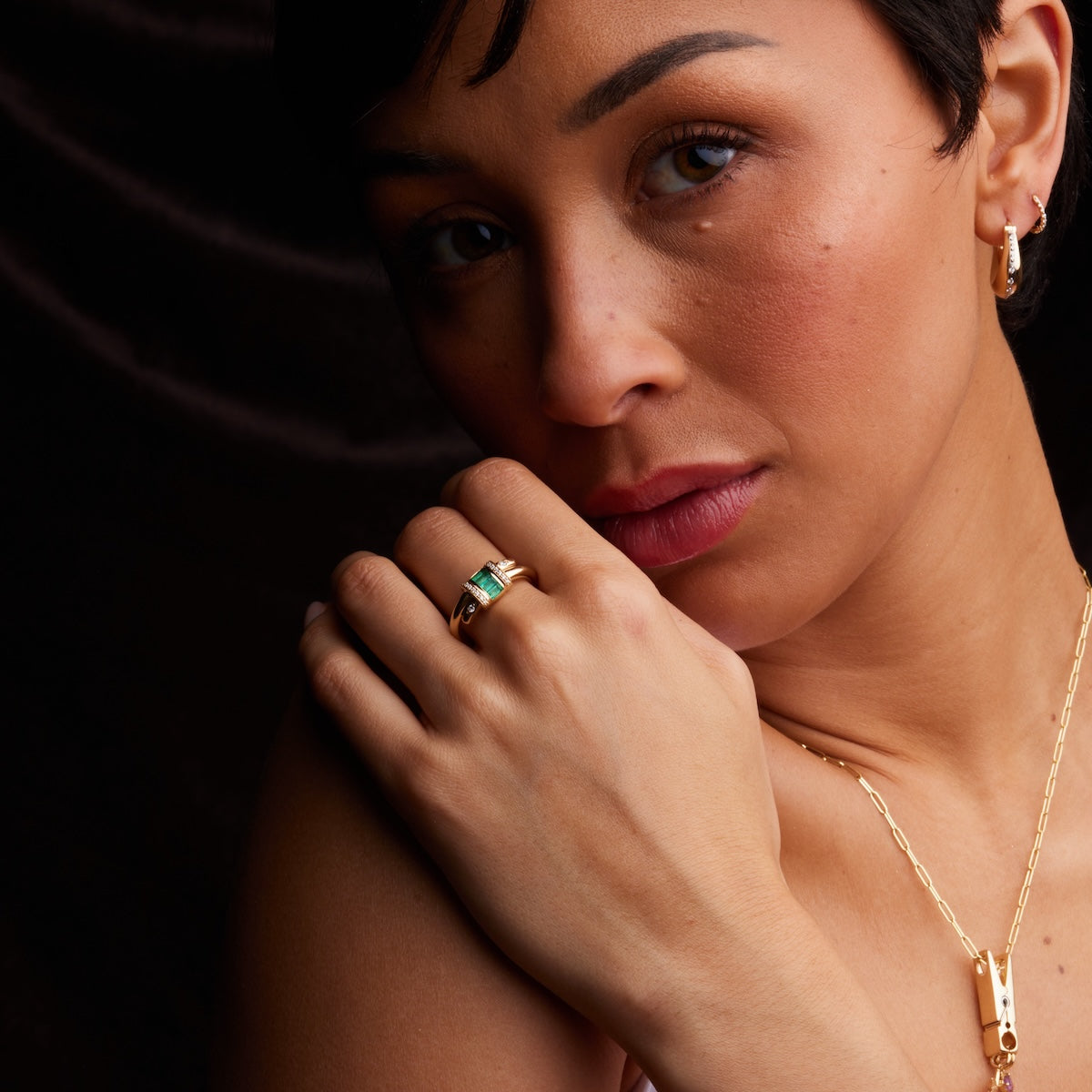 Vaulted Emerald Latch Ring - Elegant Green Gemstone Statement Jewelry for Women | Perfect for Weddings, Parties & Special Occasions