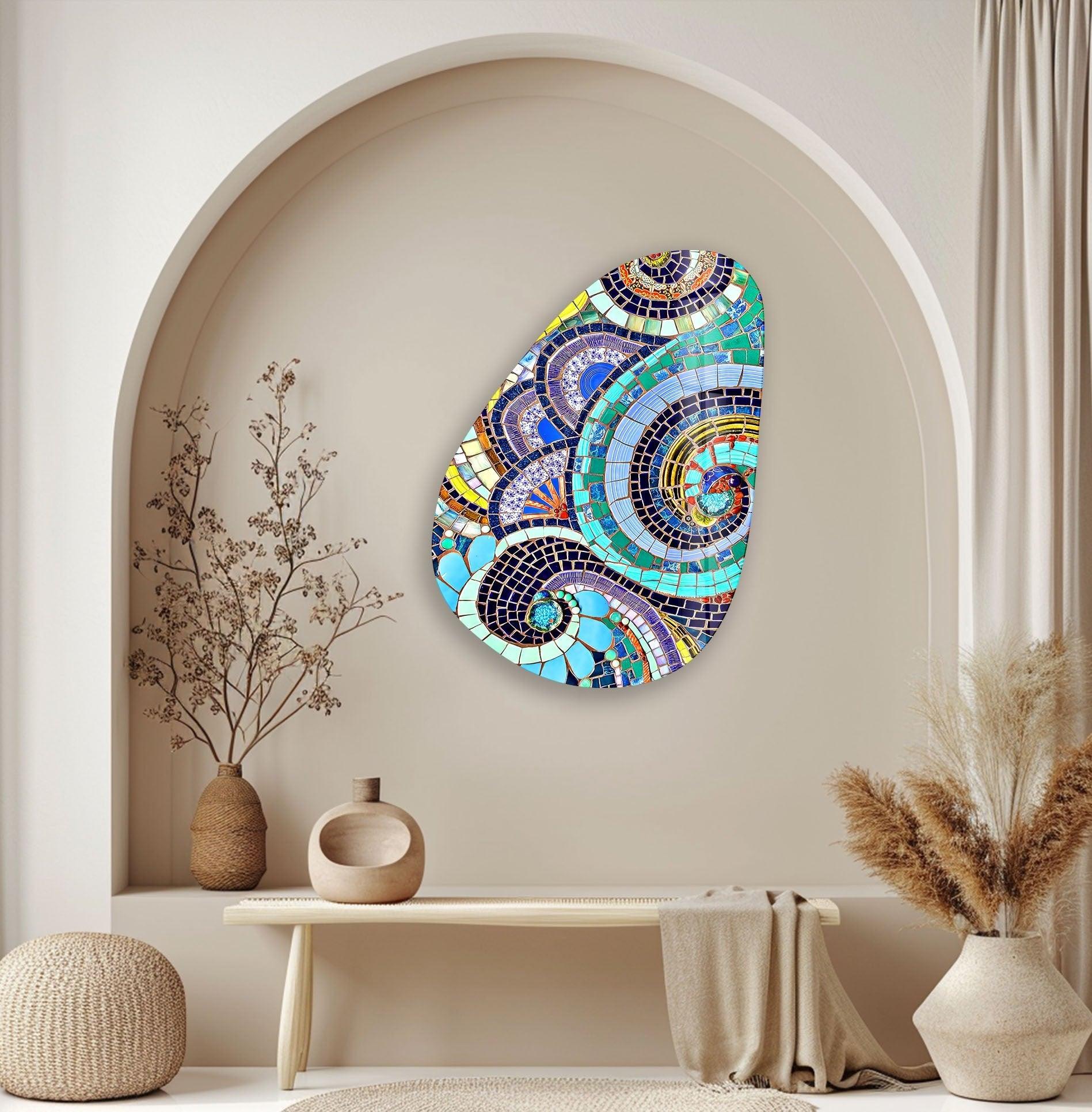 Asymmetrical Oval Mosaic Glass Wall Art - Handmade Modern Home Decor for Living Room, Bedroom & Office