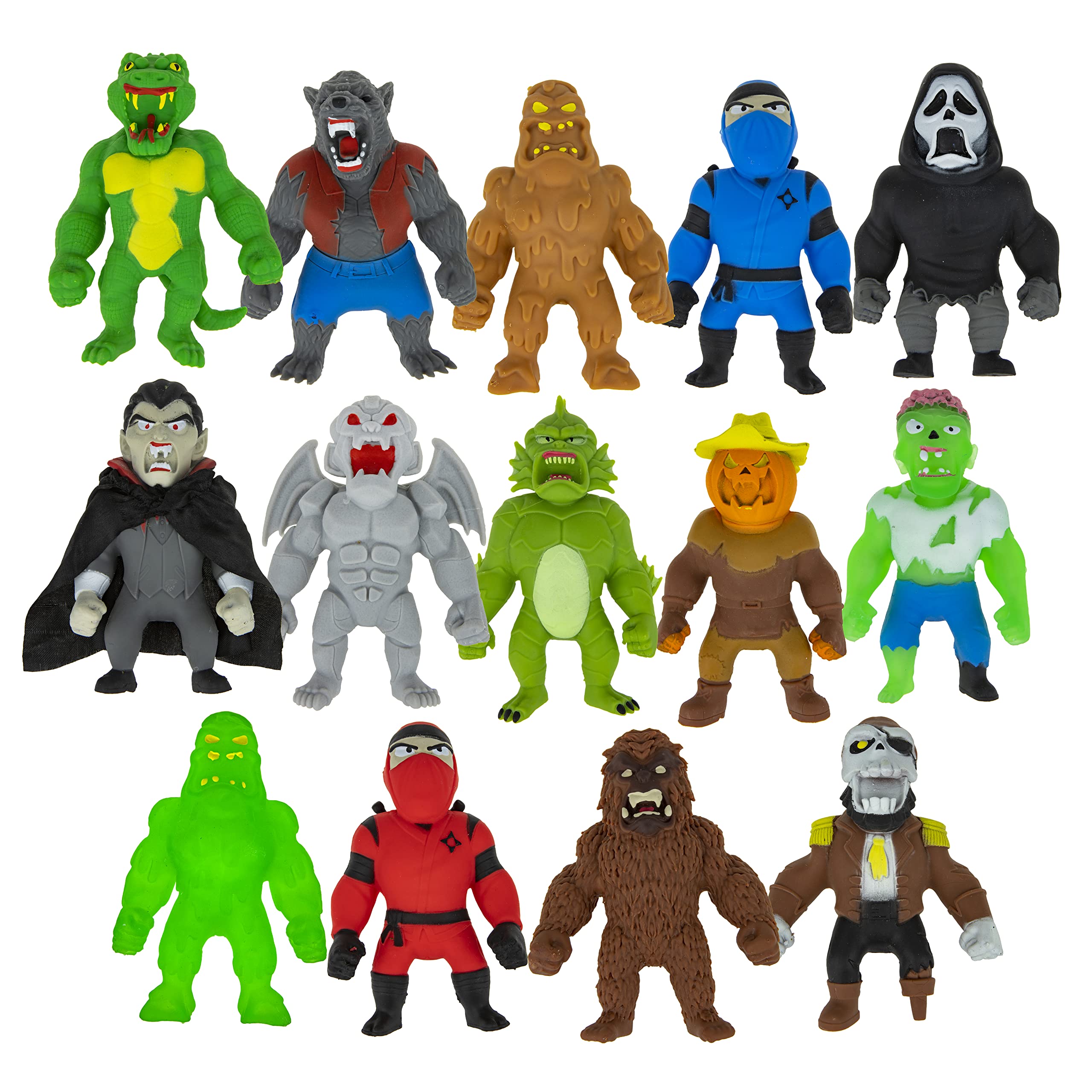 Monster Flex Stretchy Toys for Kids - 14 Pack Spooky Sensory Fidget Stress Relief Toys for Boys and Girls | Fun Party Favors, Birthday Gifts & Classroom Rewards | Great for ADHD, Anxiety Relief and Playtime
