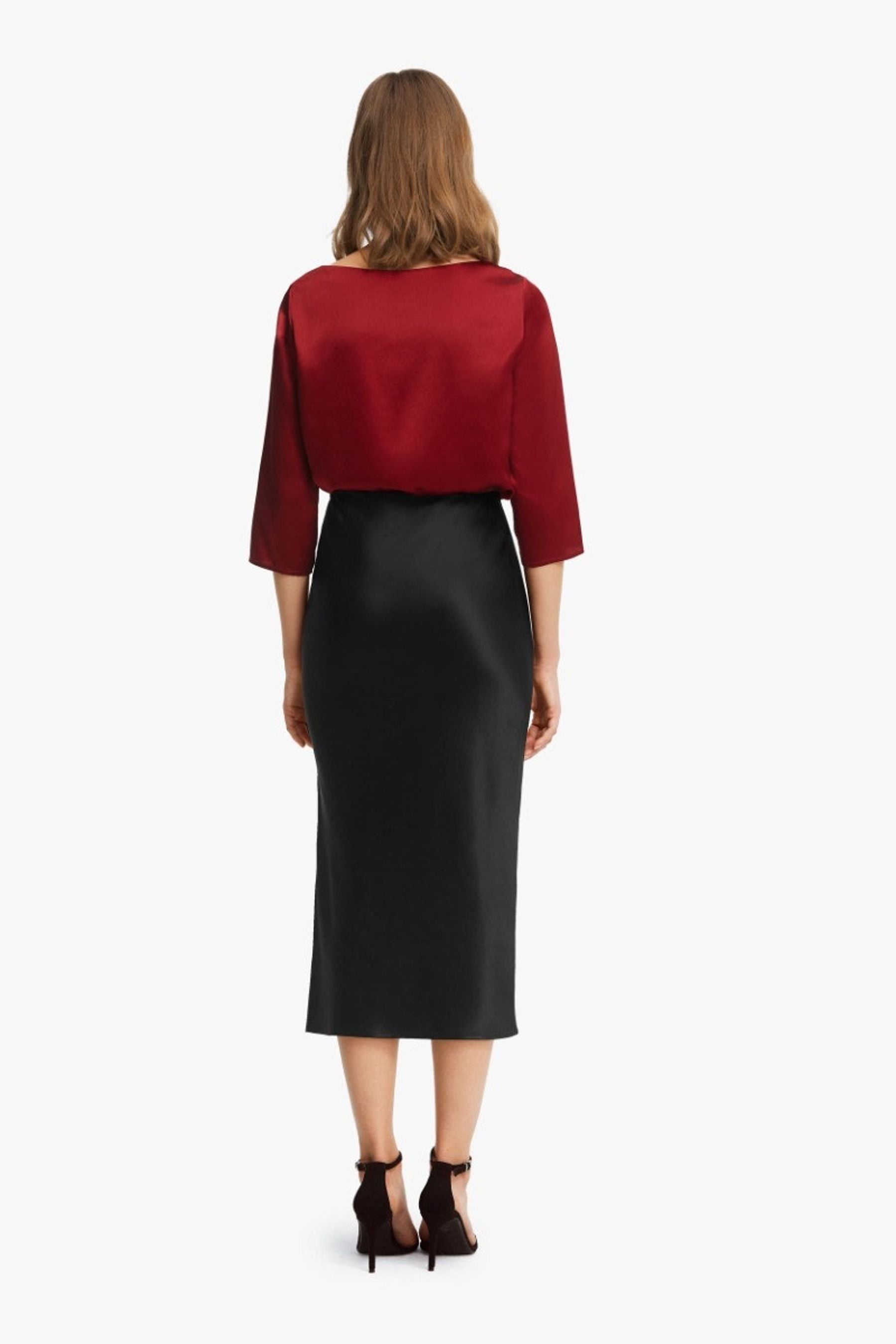 Elegant Side Slit Silk Midi Skirt for Women - Flattering A-Line Design with High Waist - Perfect for Office, Party & Date Night Outfits