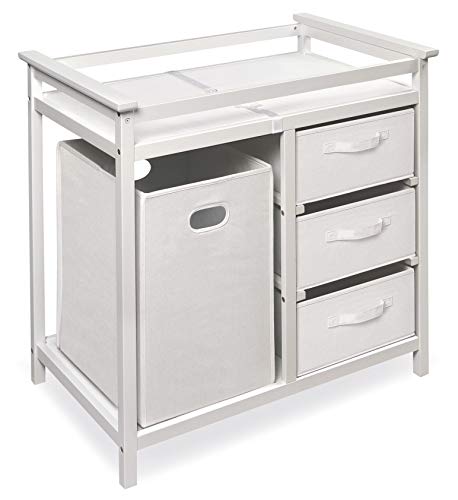 Modern Baby Changing Table with Laundry Hamper & 3 Storage Baskets - White Nursery Organizer for Diaper Changing Station | Perfect for Newborn Care & Nursery Organization