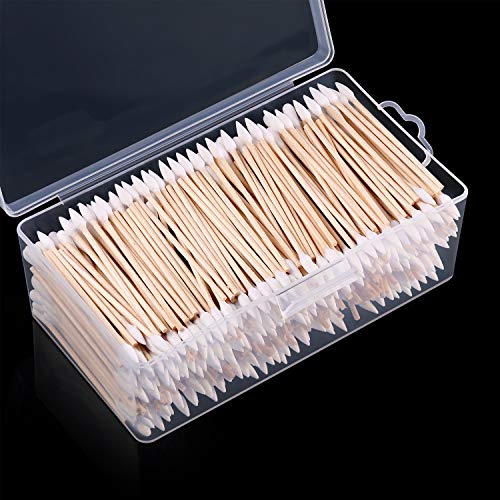 500-Piece Cotton Cleaning Swabs with Wooden Handle - Pointed & Round Tip Swabs for Jewelry, Electronics, Ceramics | Premium Cotton Buds in Storage Case (3 Inch) | Perfect for Detailed Cleaning, Makeup Application & Craft Projects