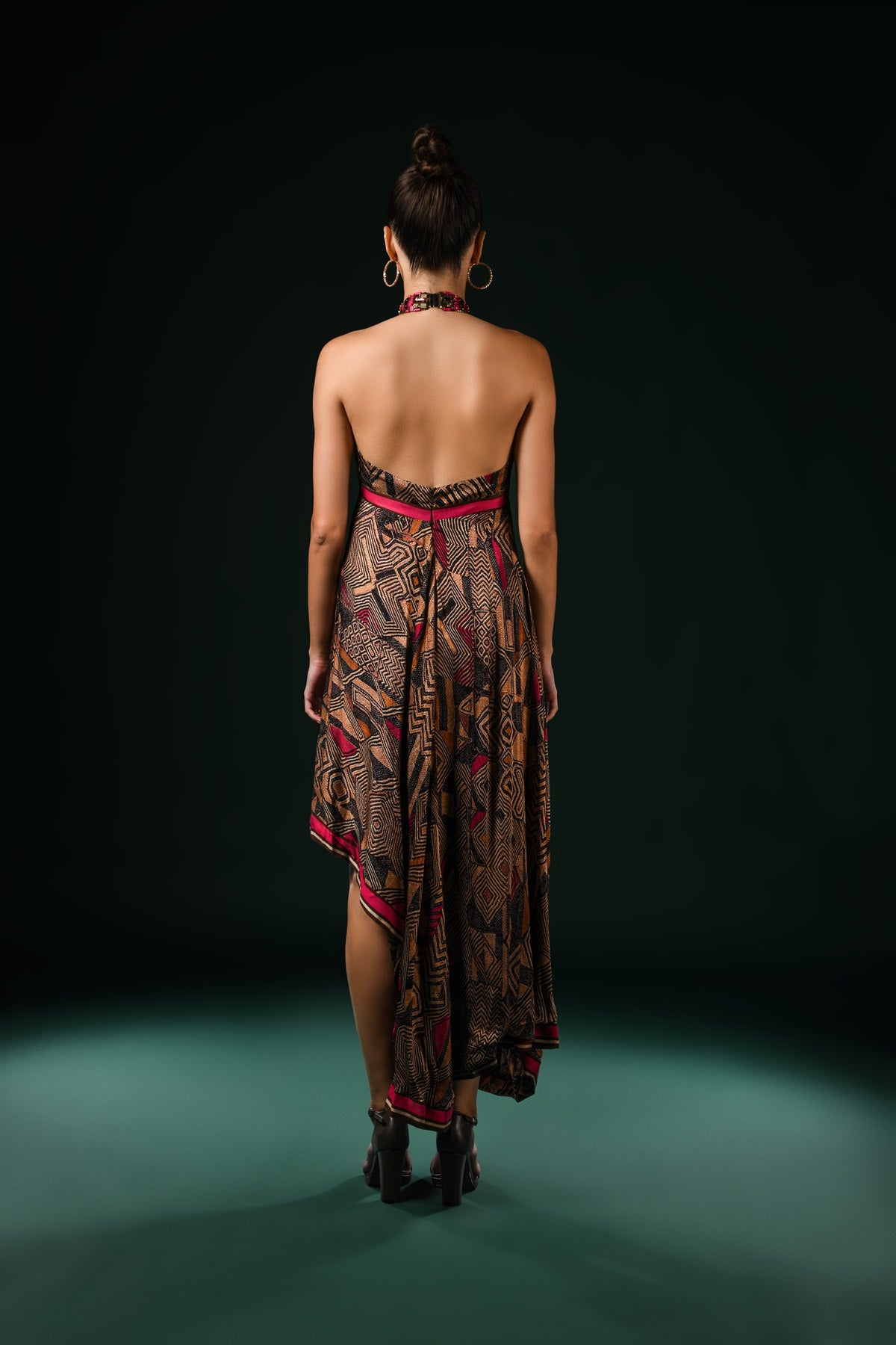 Stylish Geometric Fuchsia Asymmetrical Dress for Women - Trendy Party & Evening Wear