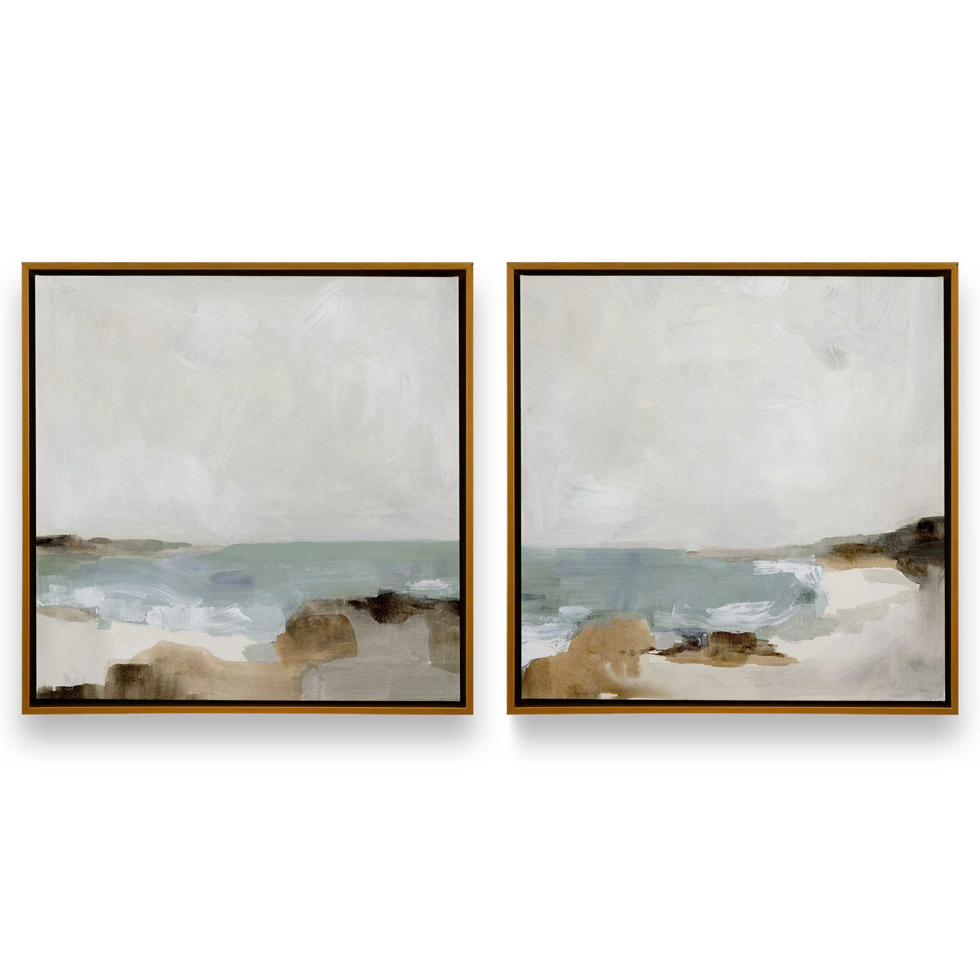 Gentle Tides and Sky - Set of 2 Modern Coastal Canvas Wall Art Prints for Beach House Decor, Living Room, Bedroom