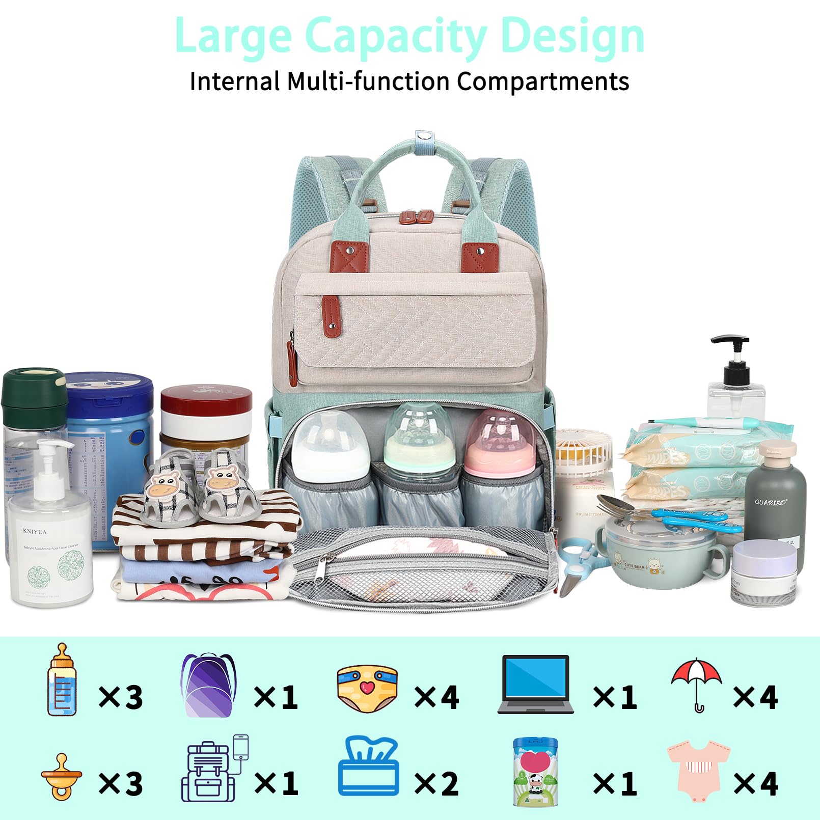**Waterproof Diaper Backpack for Moms & Dads - Large Baby Travel Bag with Insulated Bottle Pockets & Stroller Straps - Perfect for Daycare, Travel, and On-the-Go Parents**
