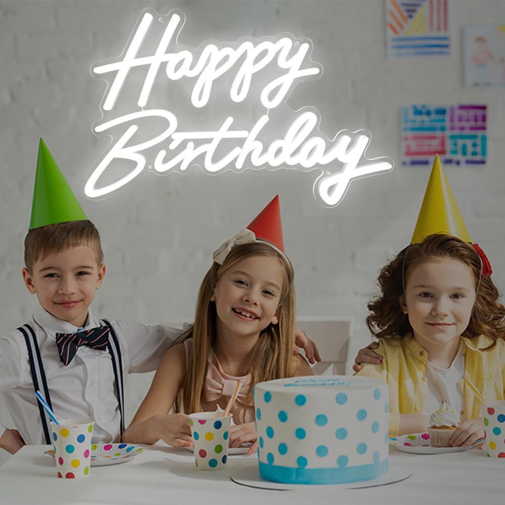 Happy Birthday LED Neon Sign - 23 x 14 Inch Large Wall Decor with Dimmable Switch & USB Power for Party Backdrop, Home Decor, Bar, Restaurant, and Event Photography | by Colysor