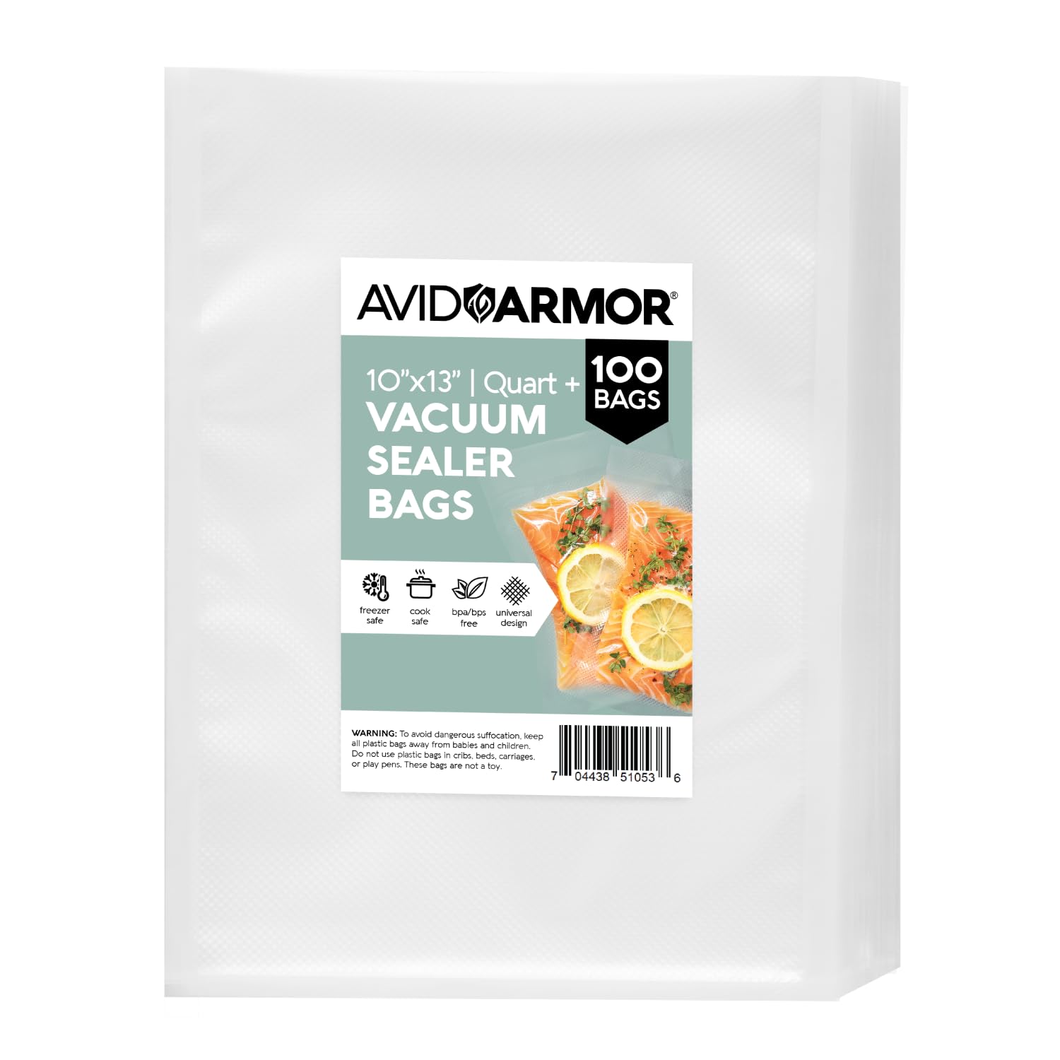 Avid Armor Vacuum Sealer Bags - 100 Pack Quart Plus Size (10