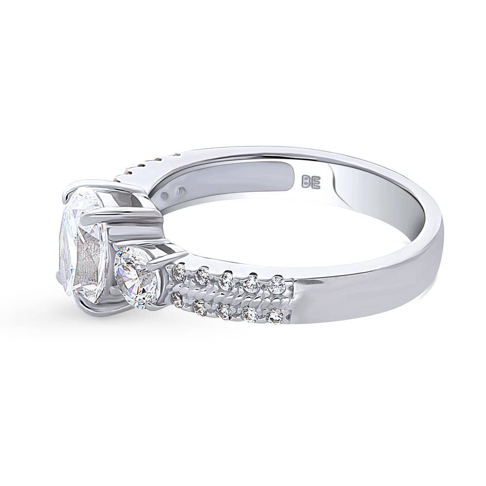 BERRICLE Sterling Silver 3-Stone Oval Cut Cubic Zirconia Engagement Ring for Women - 1.2 Carat CZ Promise Wedding Band, Rhodium Plated Size 4-10 - Perfect for Proposals, Anniversaries & Special Occasions