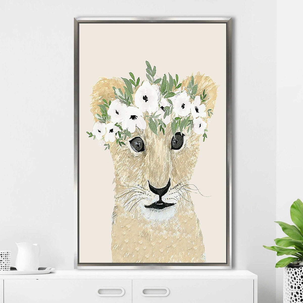 Little Lion Print Floating Canvas Wall Art - Modern Home Decor for Living Room, Bedroom & Nursery