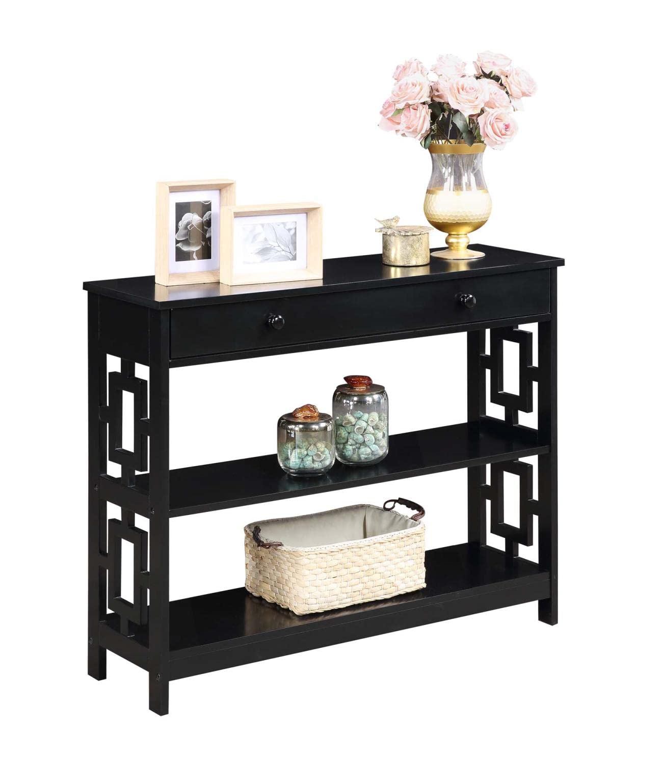 Convenience Concepts Town Square Console Table - Modern Black Entryway Table for Hallway, Living Room & Home Decor | Stylish & Functional Furniture for Small Spaces