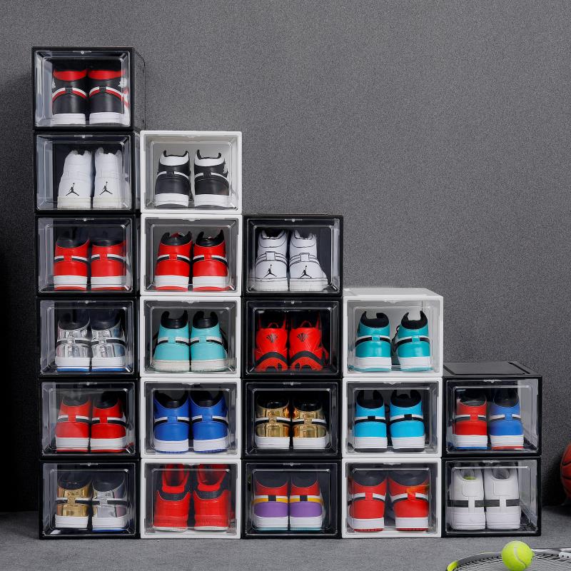 Front Opening Acrylic Transparent Black Magnetic Stackable Shoe Box Organizer - Multipack for Sneaker Storage & Closet Organization