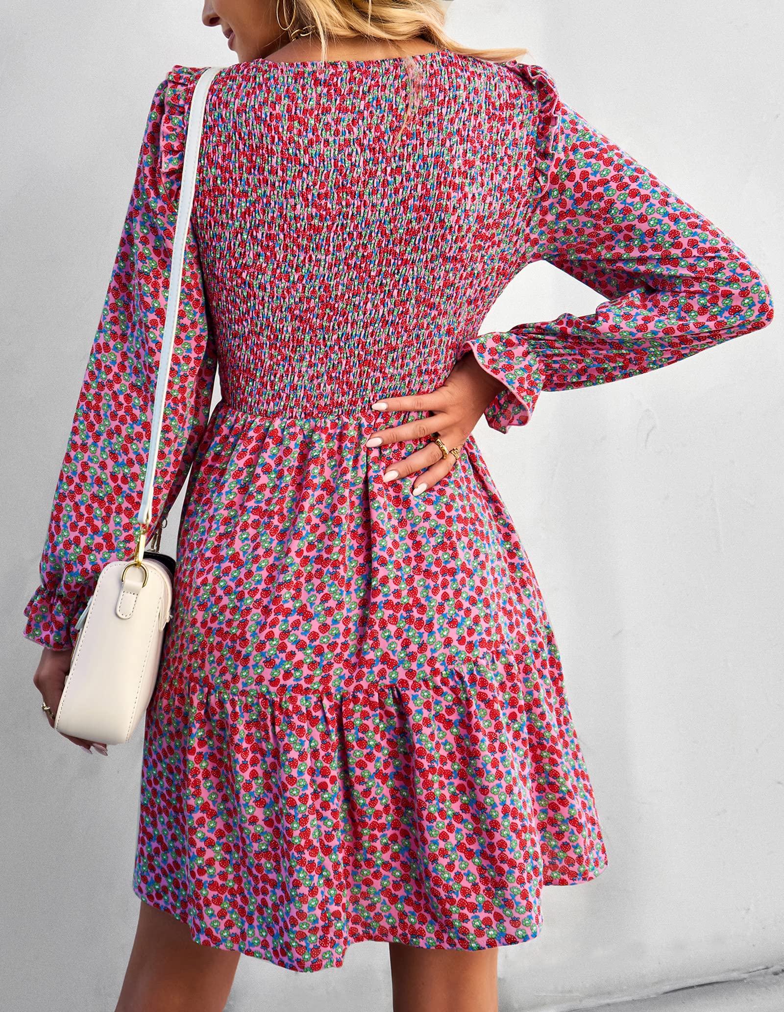 KIRUNDO Women's Floral Smocked Long Sleeve Ruffle A-Line Mini Dress - Spring Summer Party Dress 2025 | Flowy Elegant Outfit for Date Night, Garden Wedding & Cocktail Events