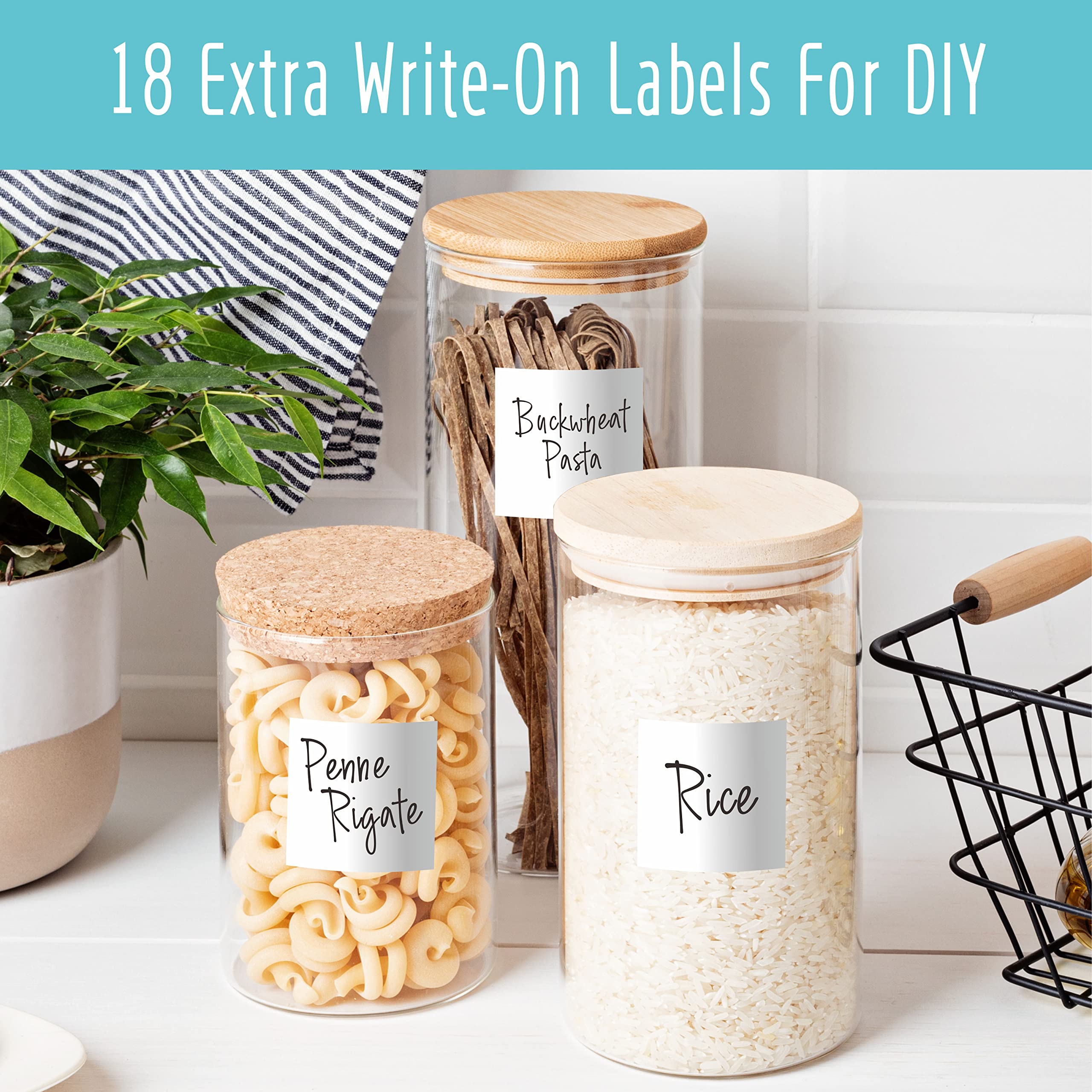 Hebayy 234-Piece Minimalist Kitchen Food Labels - 216 Preprinted & 18 Blank Stickers for Flour, Pasta, Peas, Condiments, Oil | Waterproof, Tear-Resistant, No Residue | Perfect for Pantry, Food Containers & Jars Organization
